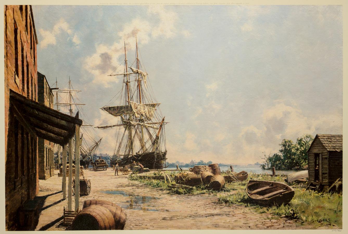 Georgetown. Gefäße auf dem Potomac Wharf im Jahr 1842 – Print von John Stobart