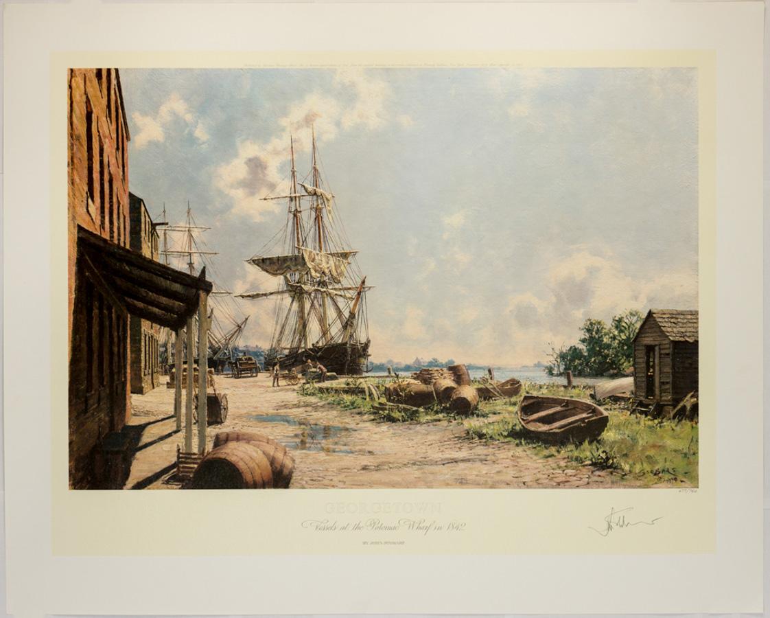 John Stobart Print – Georgetown. Gefäße auf dem Potomac Wharf im Jahr 1842