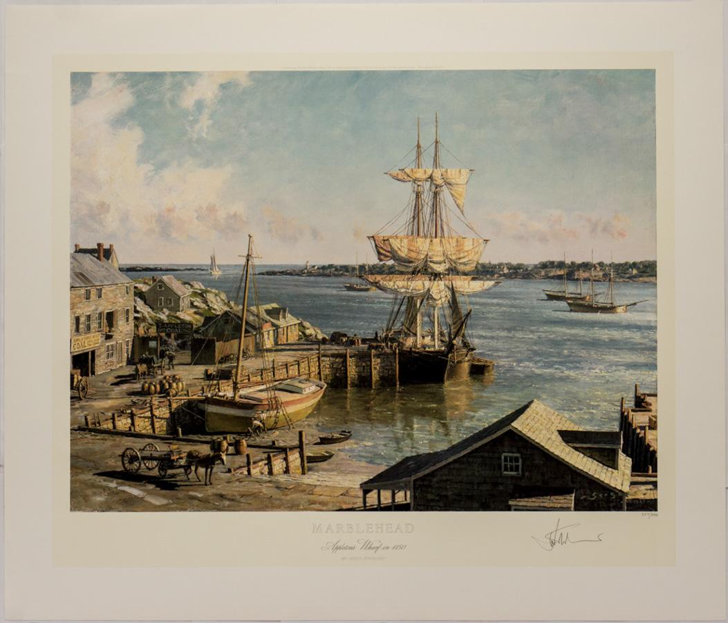 John Stobart Landscape Print - Marblehead. Appleton's Wharf in 1850
