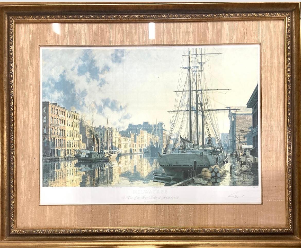 "Milwaukee Una vista del puerto interior al atardecer en 1880" - Print de John Stobart