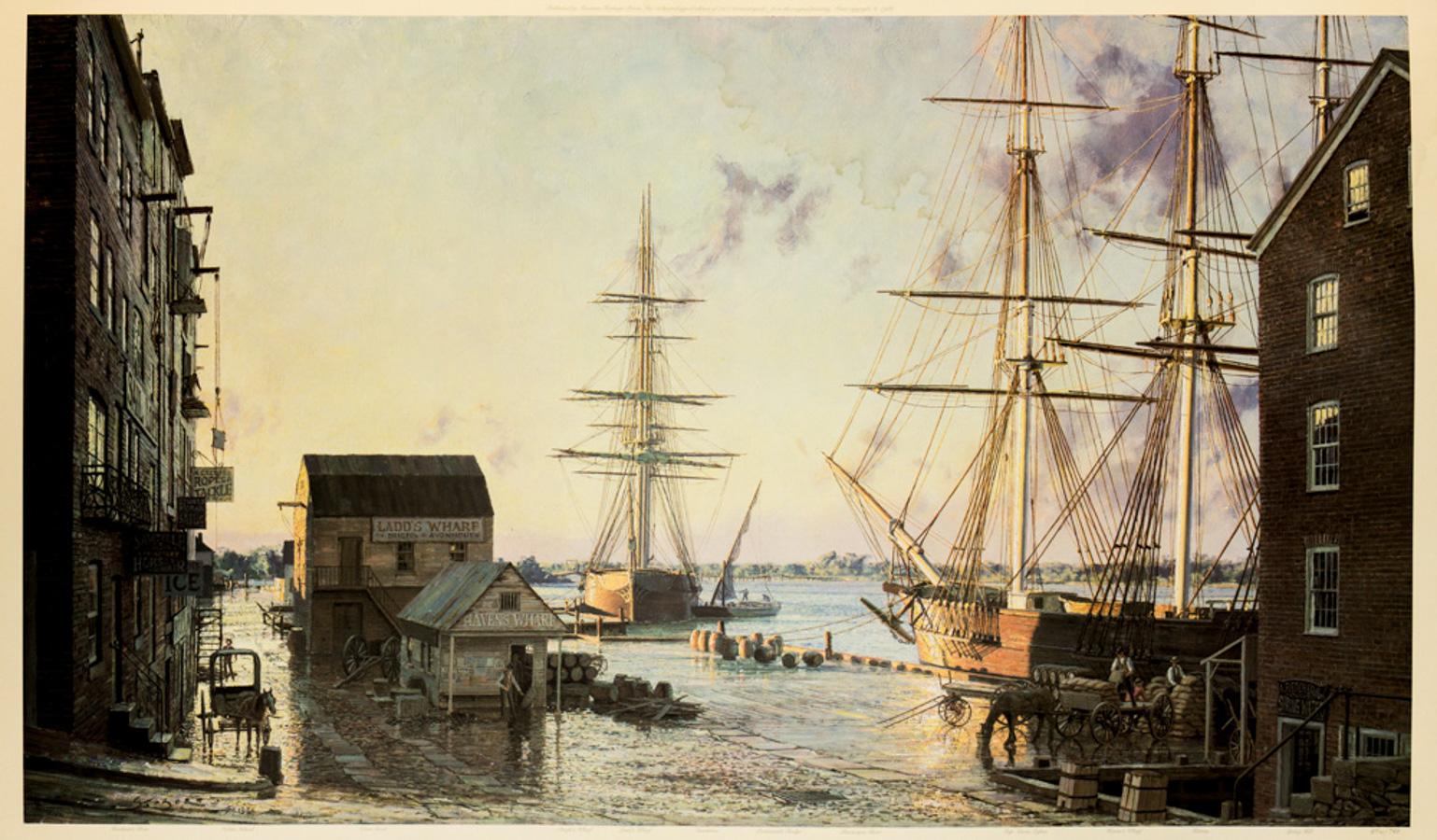 Portsmouth. Merchants Row, Overlooking New Hampshire's Pscatagua River, in 1828 - Print by John Stobart