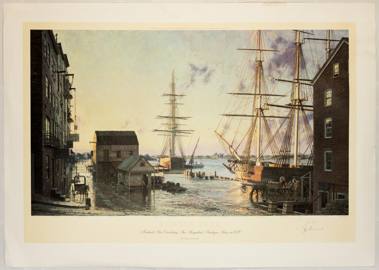 John Stobart Print - Portsmouth. Merchants Row, Overlooking New Hampshire's Pscatagua River, in 1828
