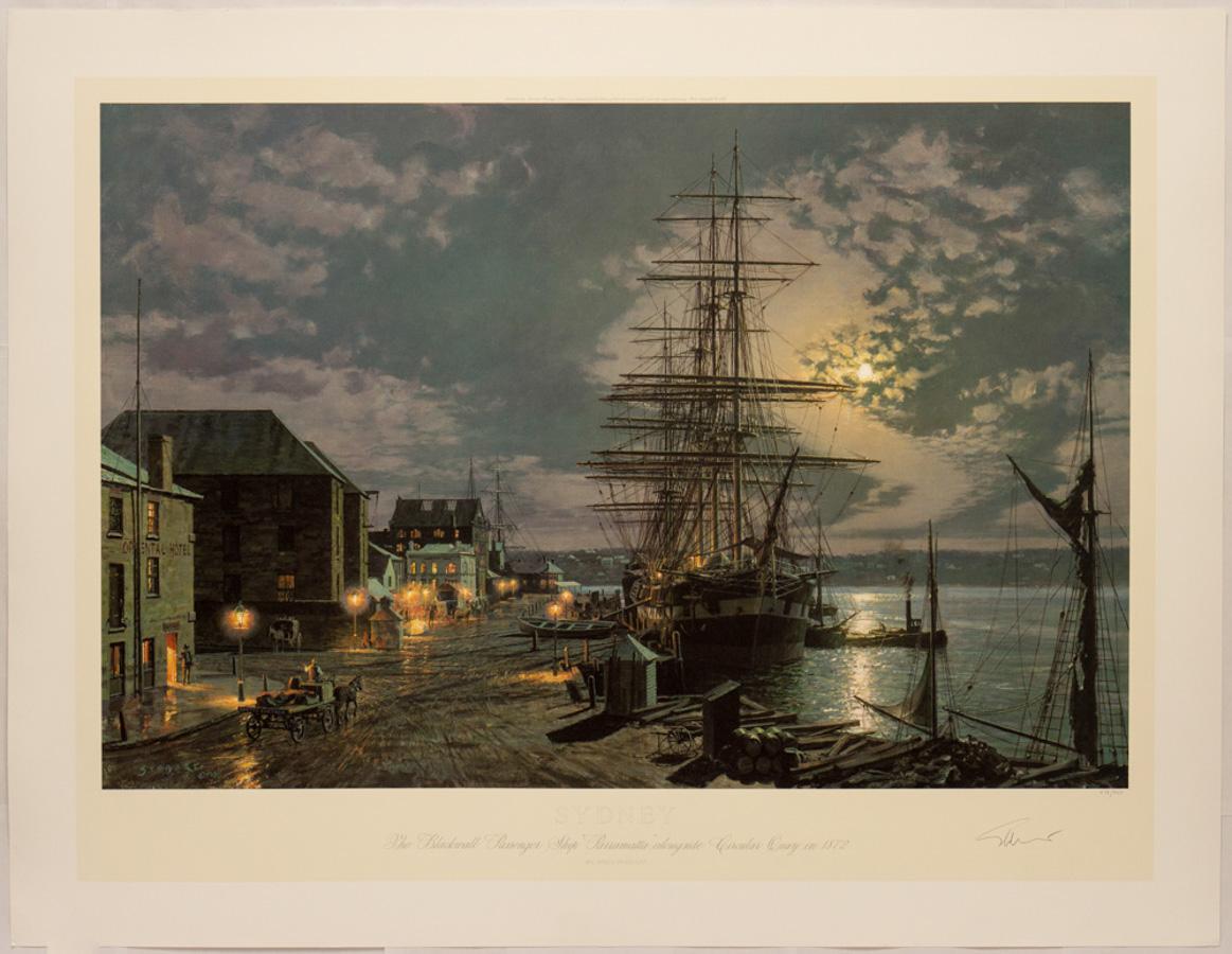 John Stobart Print - Sydney. The Blackwall Passenger Ship Parramatta alongside Circular Quay in 1872