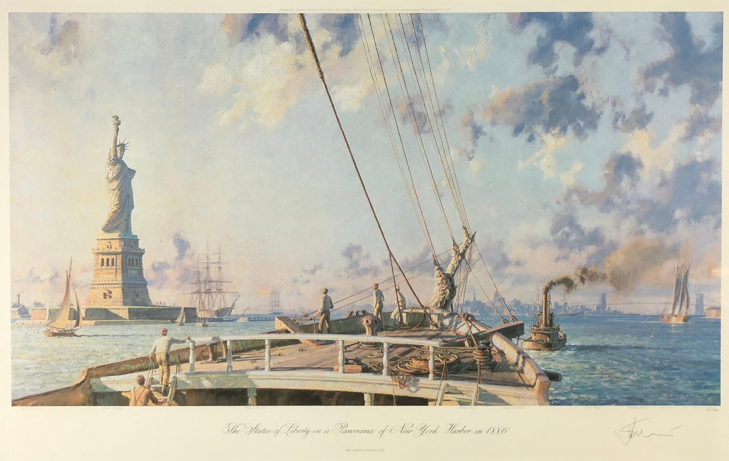 John Stobart Landscape Print - The Statue of Liberty in a Panorama of New York City in 1886