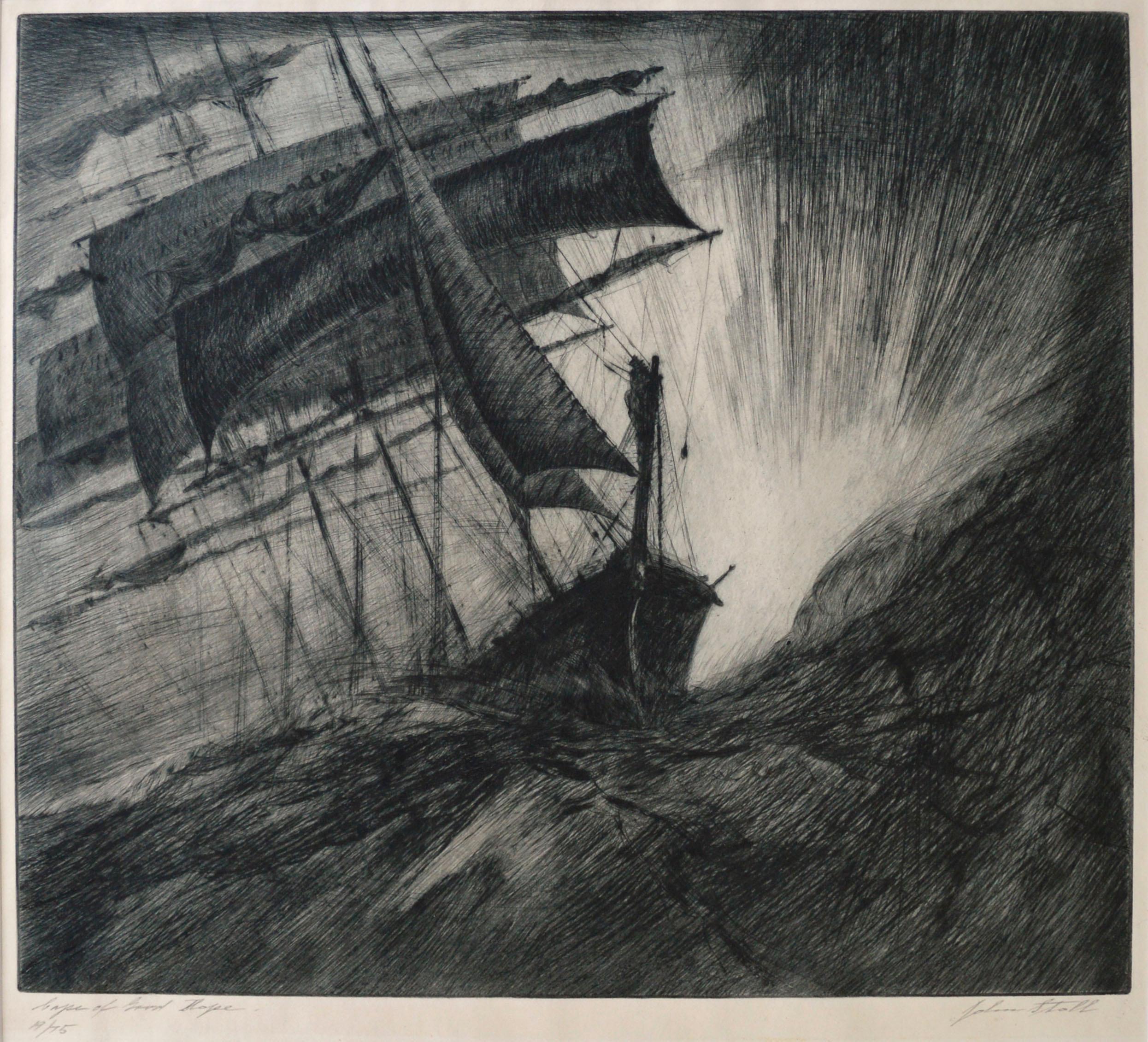 Mid Century Cape of Good Hope Seascape Etching - Print by John Stoll