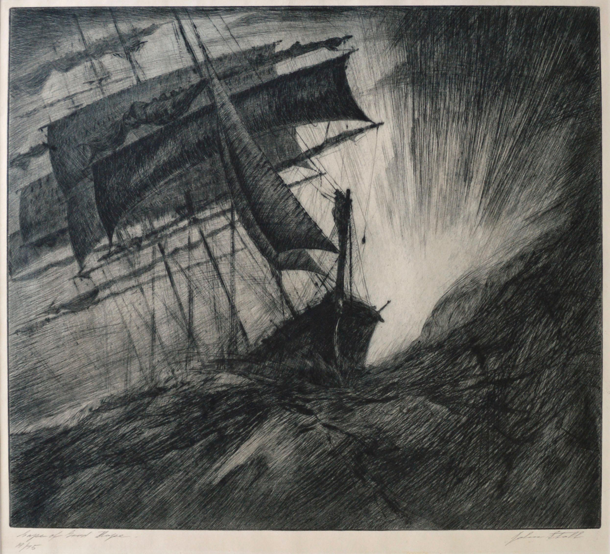 Mid Century Cape of Good Hope Seascape Etching  - Print by John Stoll