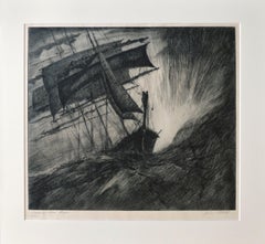 Mid Century Cape of Good Hope Seascape Etching 