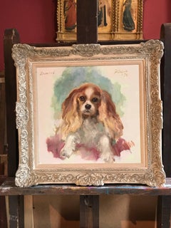 Peinture à l'huile originale de Flossie le épagneul:: signée