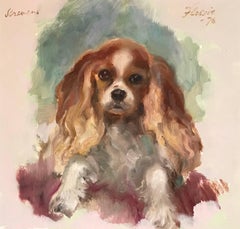 Vintage Flossie The Spaniel, Original Oil Painting, signed