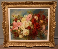 Peinture à l'huile - Nature morteJune Roses de John Strevens