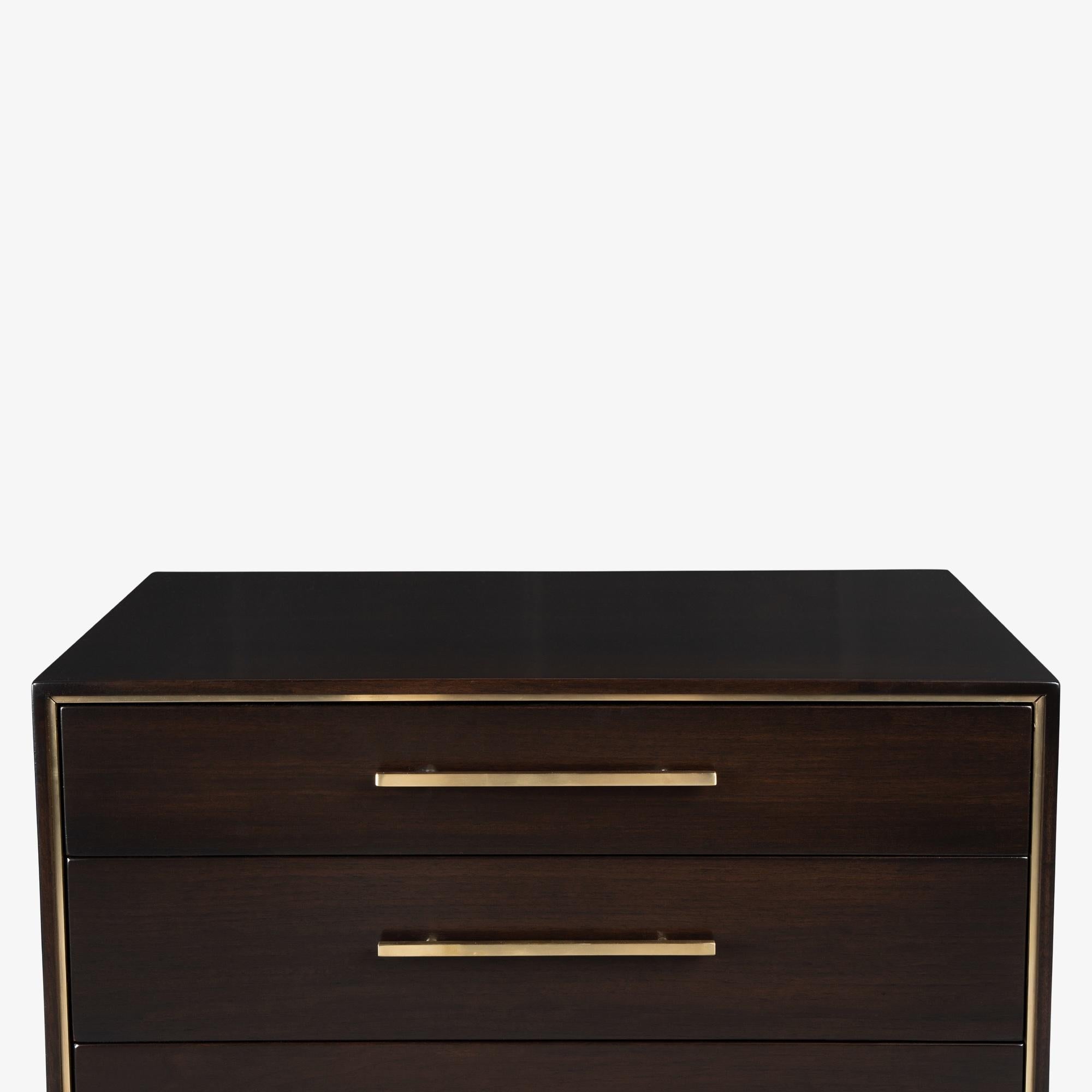 John Stuart 3-Drawer Nightstand End Tables in Walnut with Brass Inlay, Pair For Sale 6