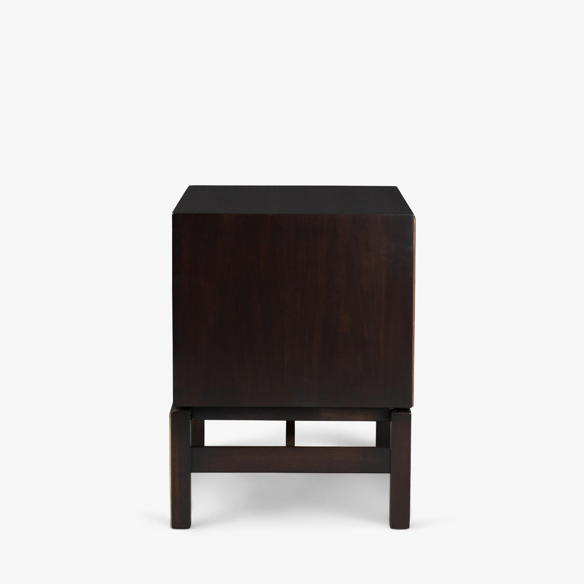 John Stuart 3-Drawer Nightstand End Tables in Walnut with Brass Inlay, Pair For Sale 1