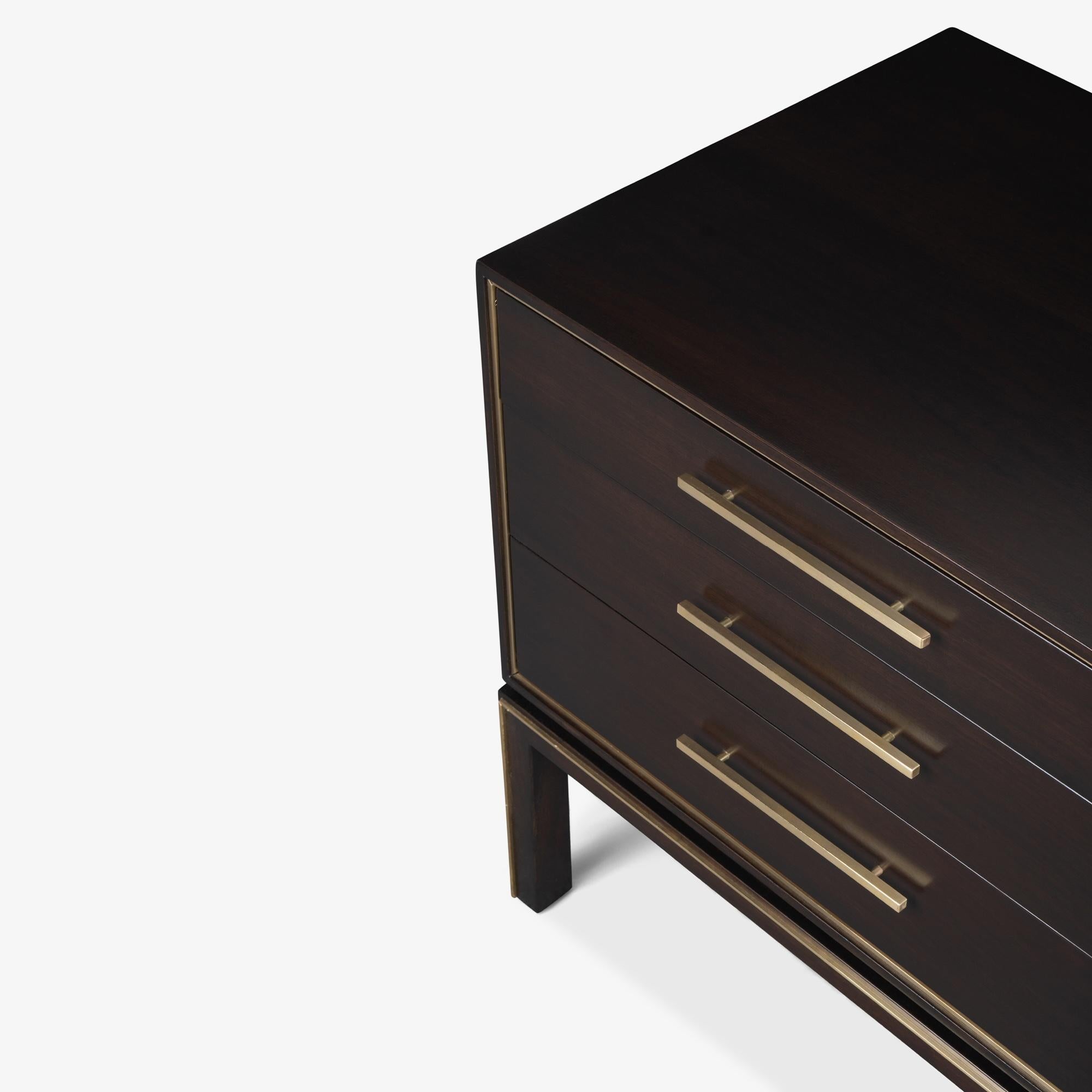 John Stuart 3-Drawer Nightstand End Tables in Walnut with Brass Inlay, Pair For Sale 3