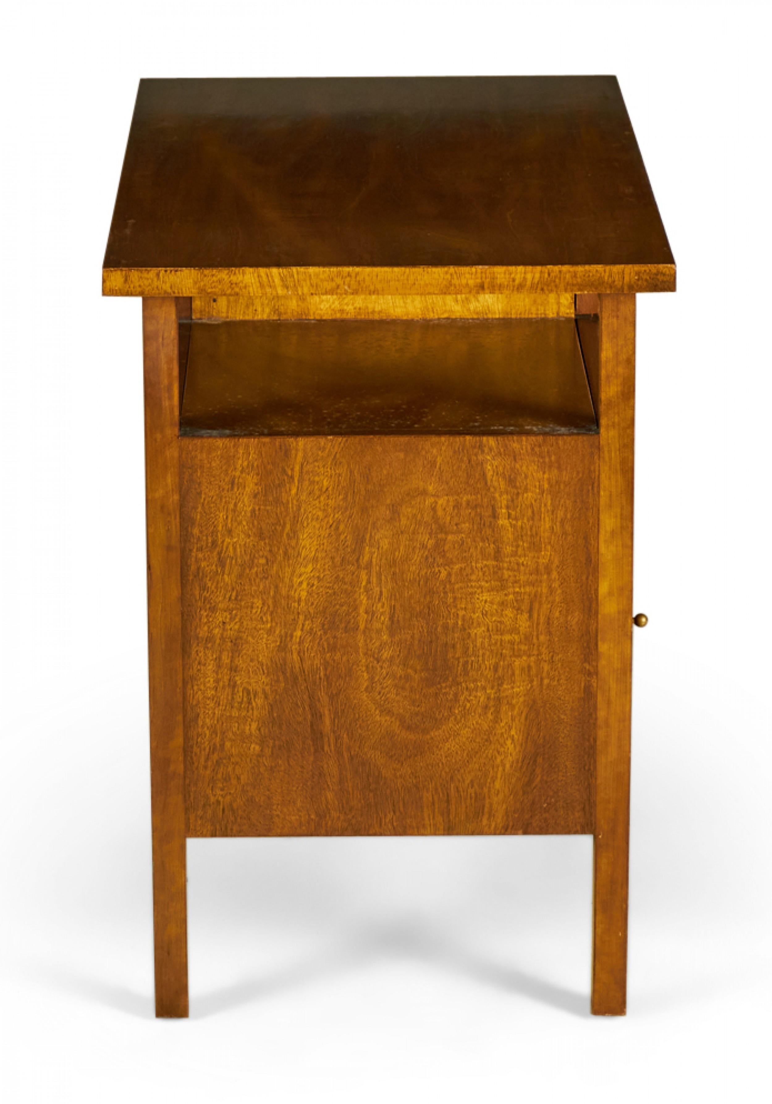 Wood John Stuart American Mid-Century Walnut Slat Front Left Cabinet Nightstands For Sale