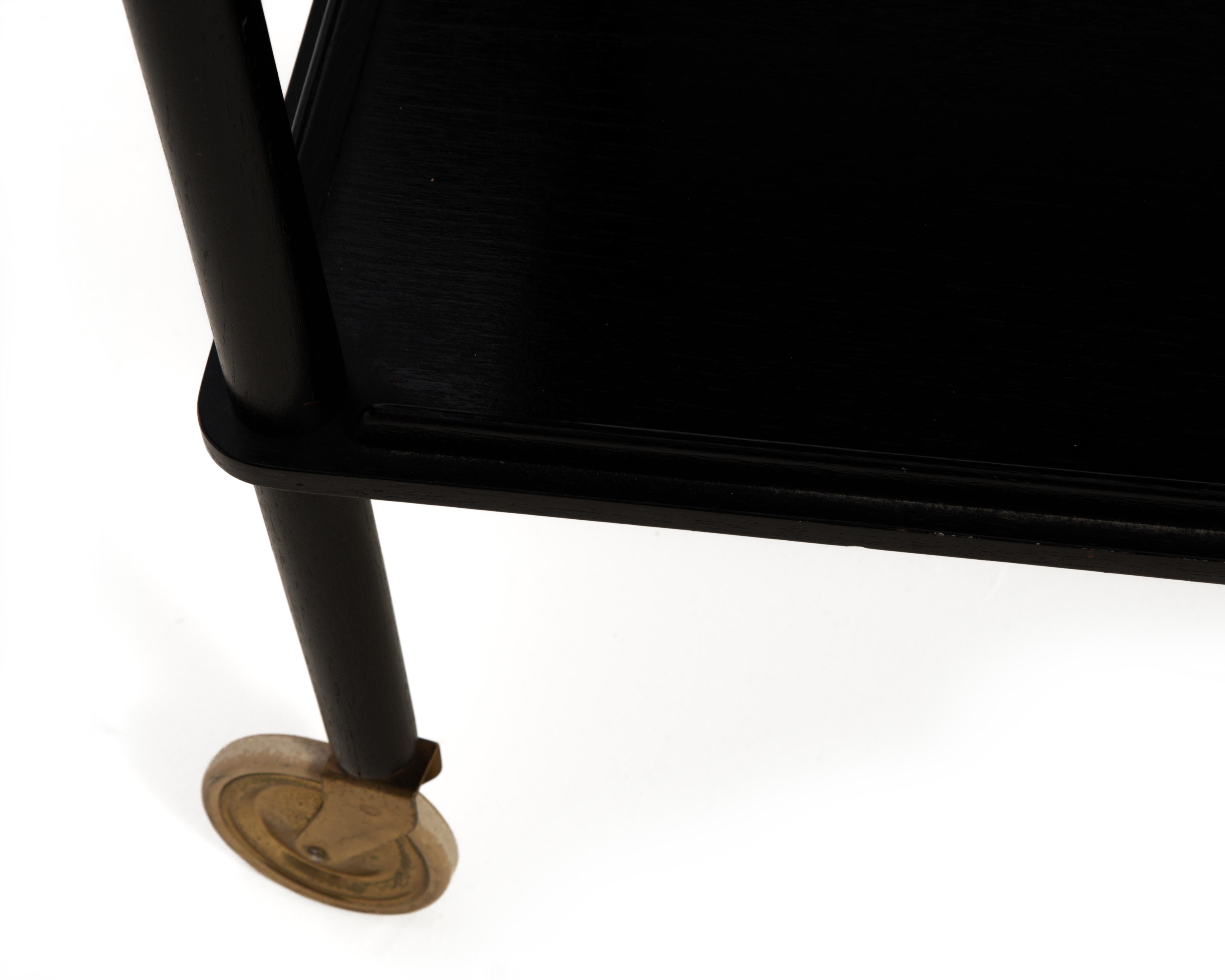 John Stuart Black Lacquer Brass Bar Cart Denmark Original Finish Mid Century For Sale 5
