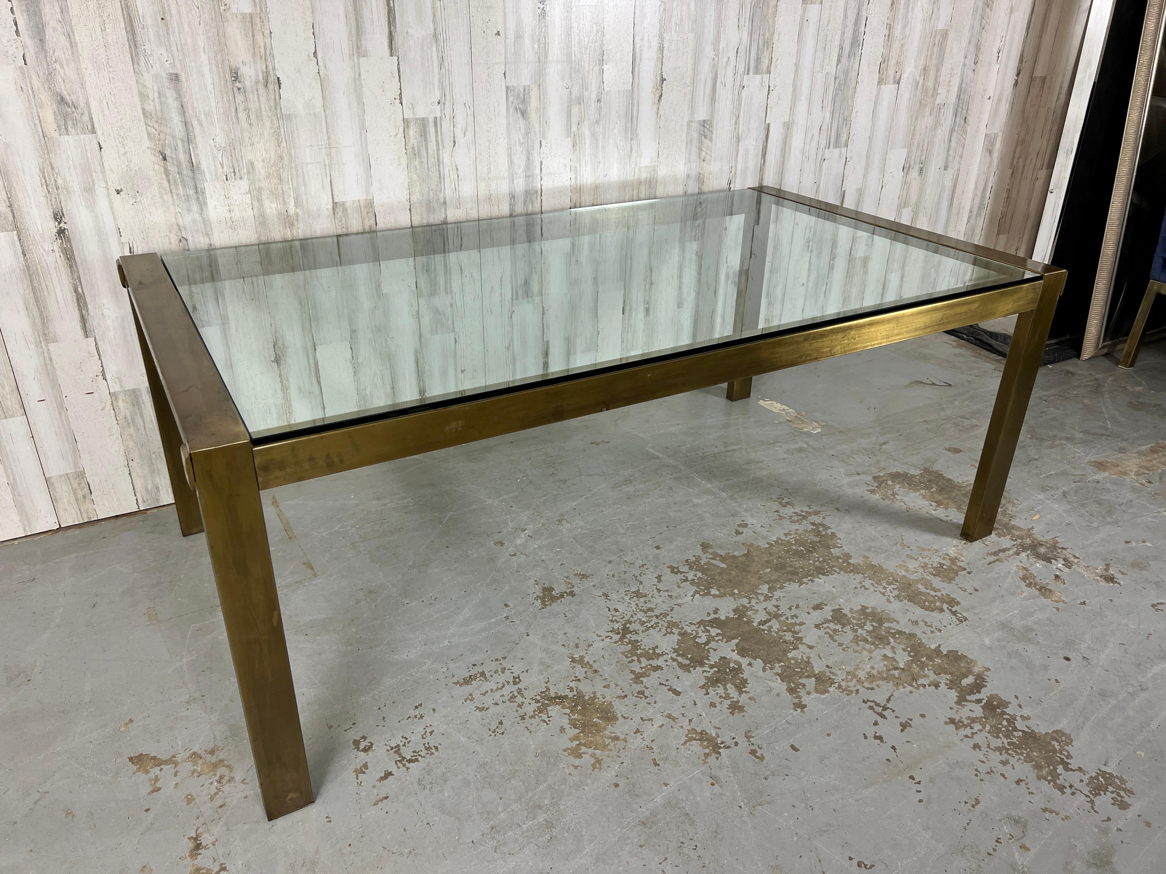 Mid-Century Modern John Stuart Bronze & Glass Extendable Dining Table