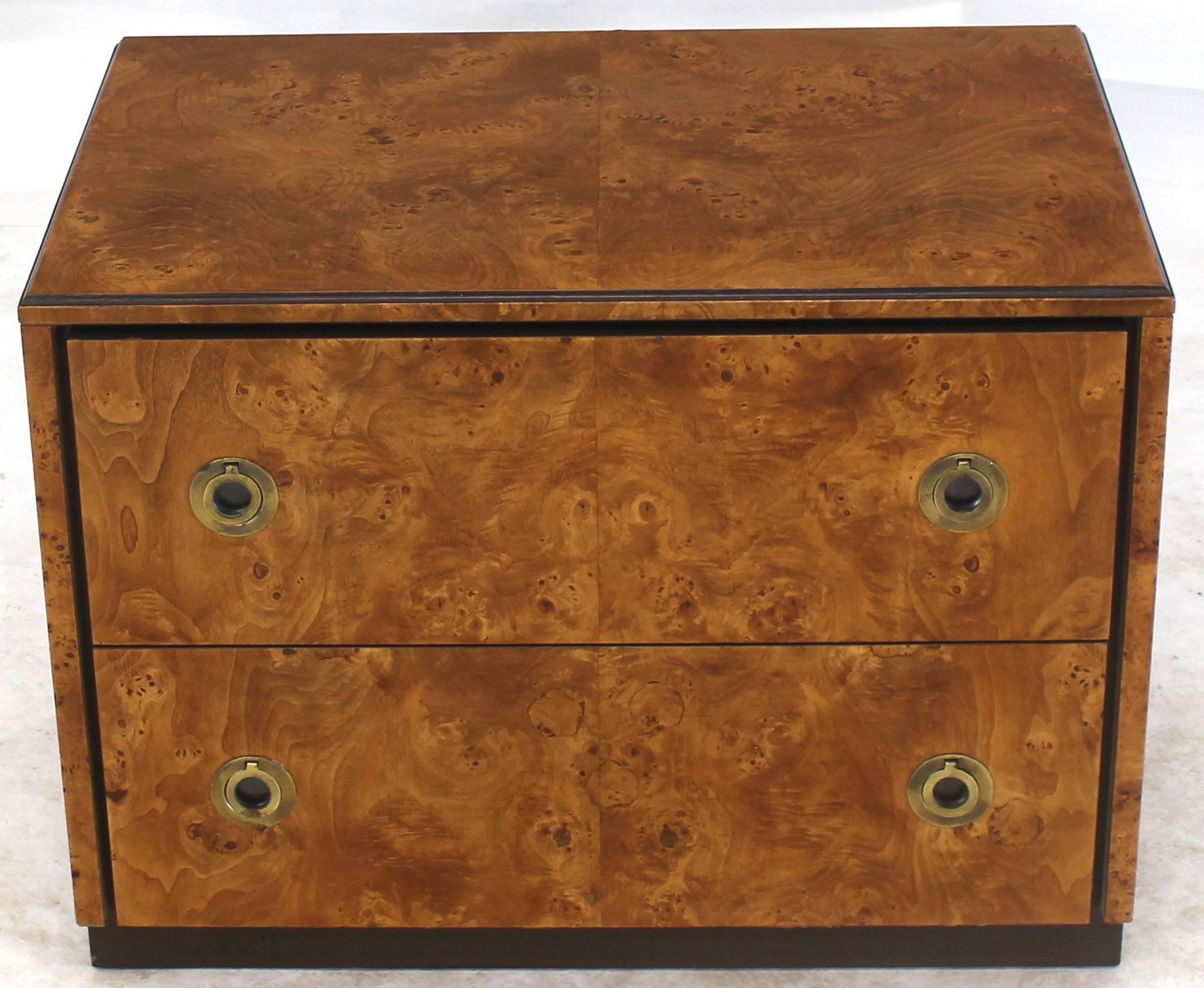 20th Century John Stuart Burl Wood Brass Round Pulls Two Drawers Stand For Sale