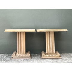 John Stuart Carved Column Side Tables After T. H. Robsjohn Gibbings - A Pair