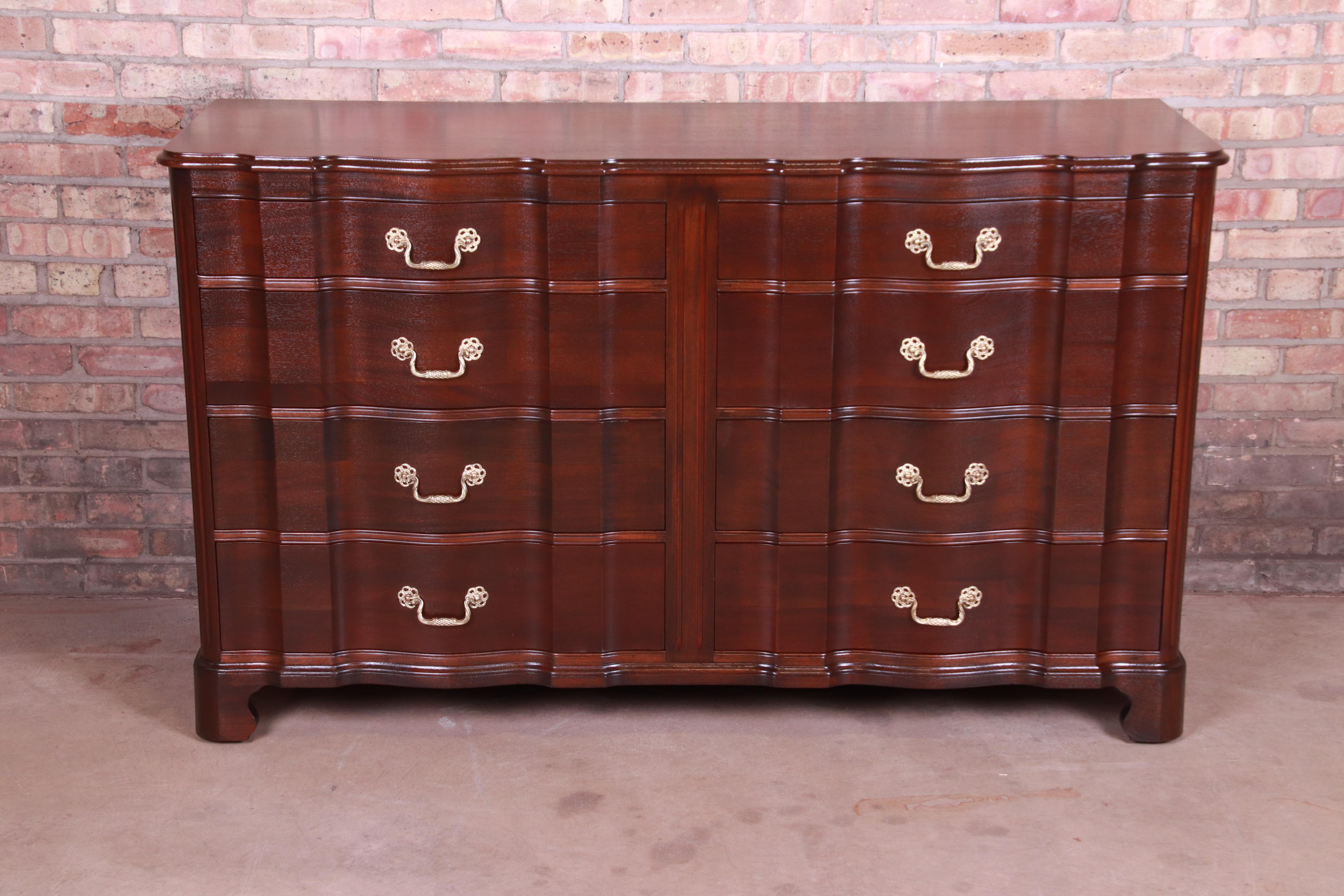 American John Stuart Chippendale Mahogany Eight-Drawer Double Dresser, Newly Refinished