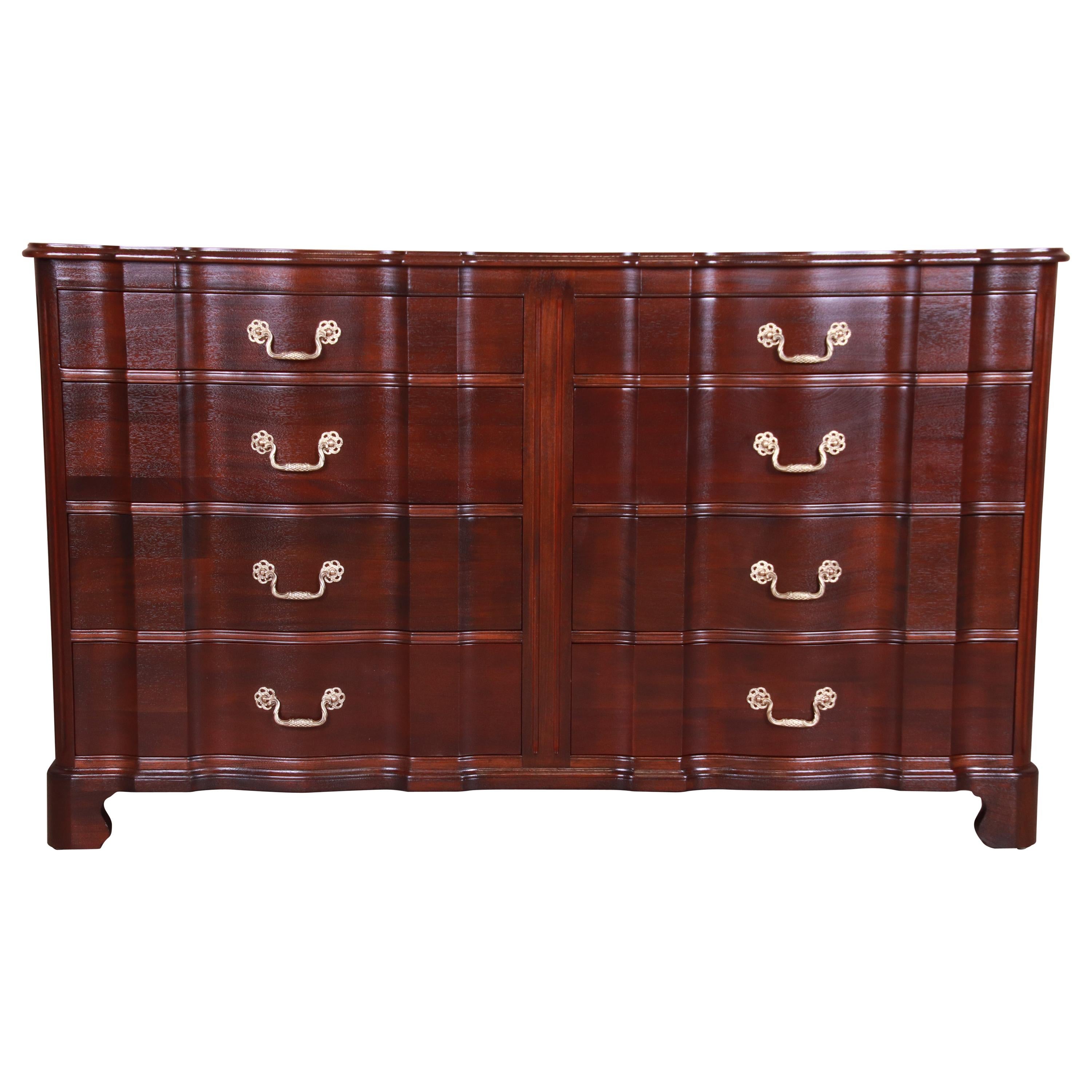 John Stuart Chippendale Mahogany Eight-Drawer Double Dresser, Newly Refinished