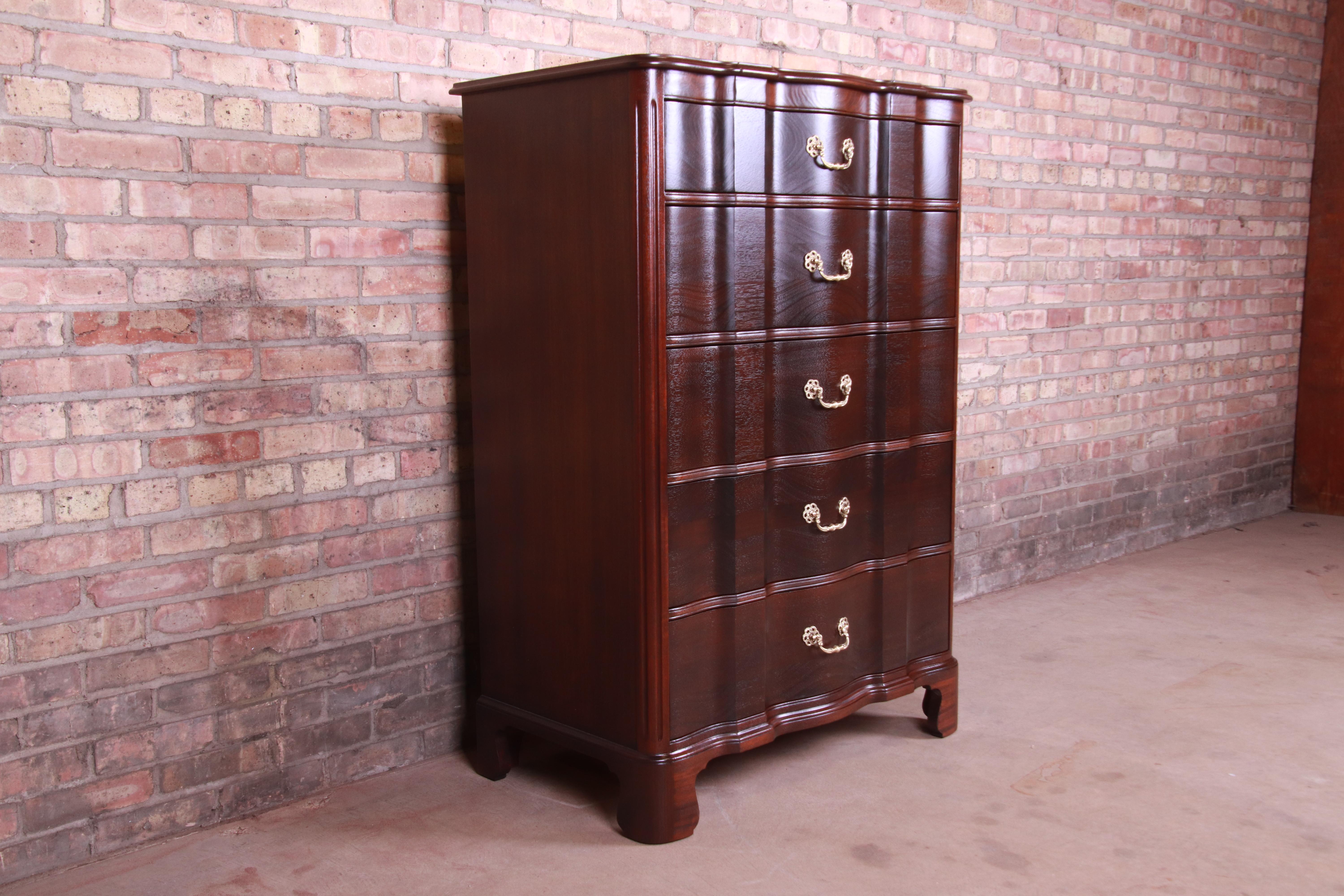 John Stuart Chippendale Mahogany Highboy Dresser, Newly Refinished In Good Condition In South Bend, IN
