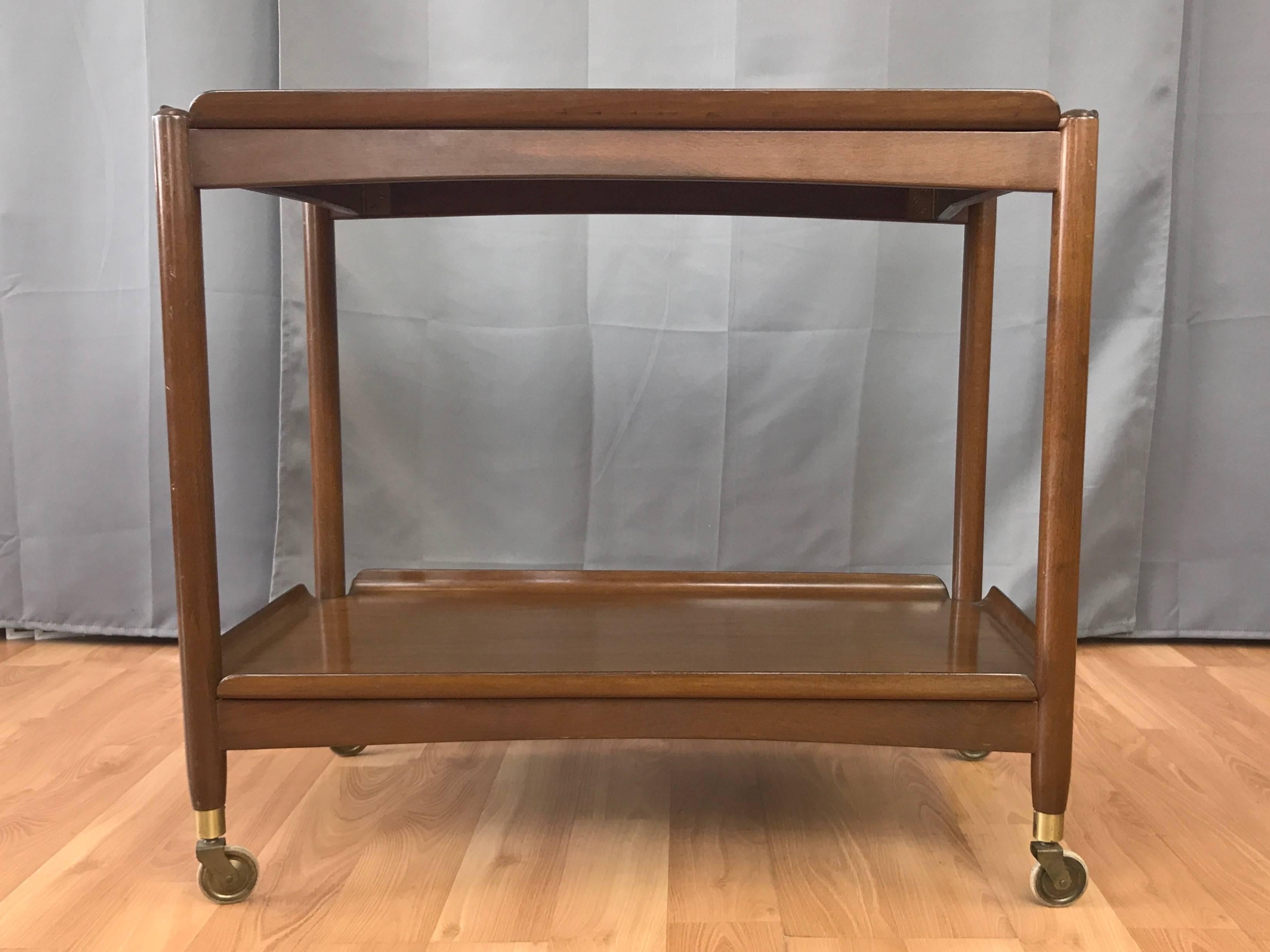 Milieu du XXe siècle Chariot de bar pliant en hêtre John Stuart Danish avec plateaux amovibles