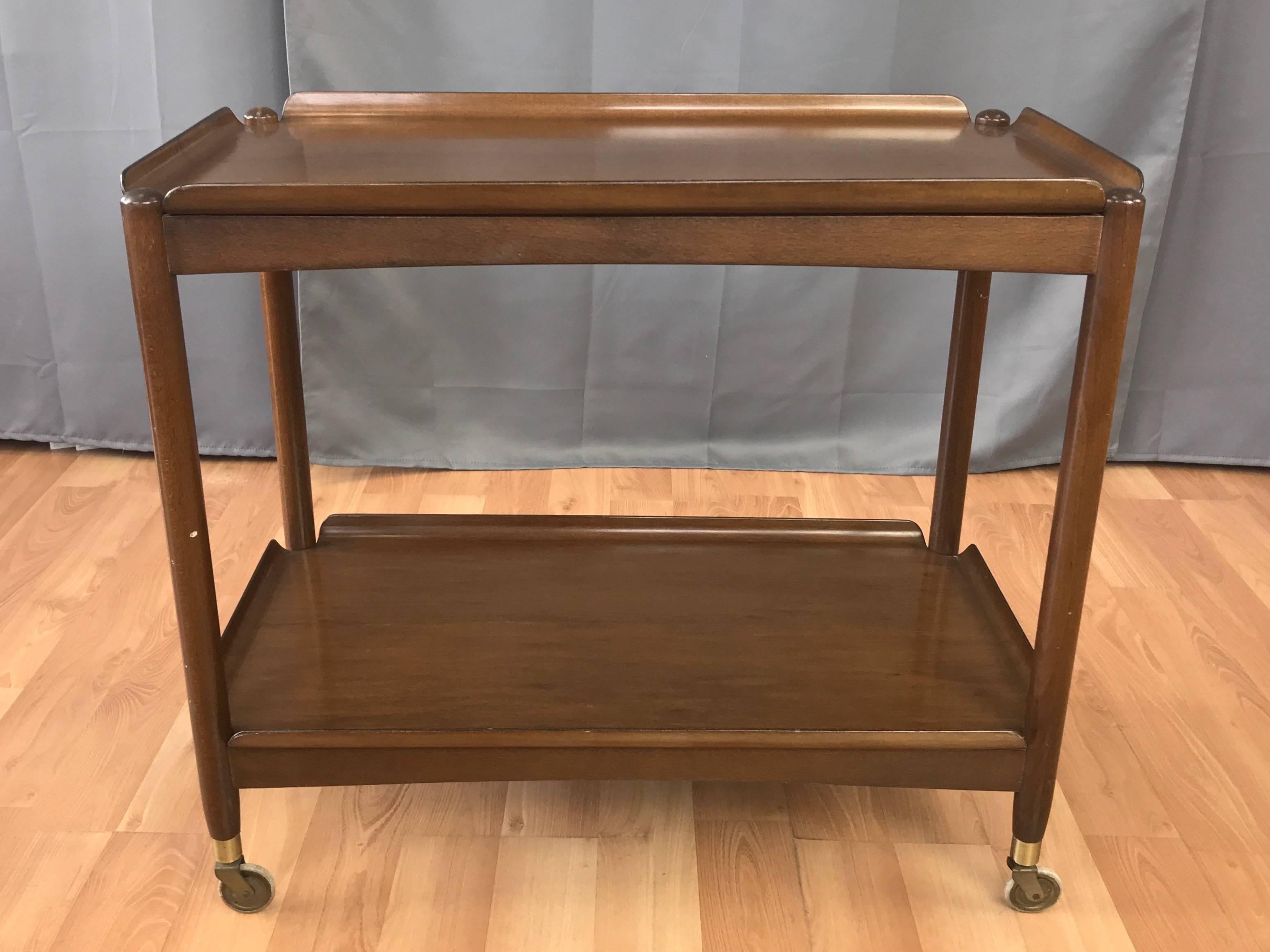 Laiton Chariot de bar pliant en hêtre John Stuart Danish avec plateaux amovibles