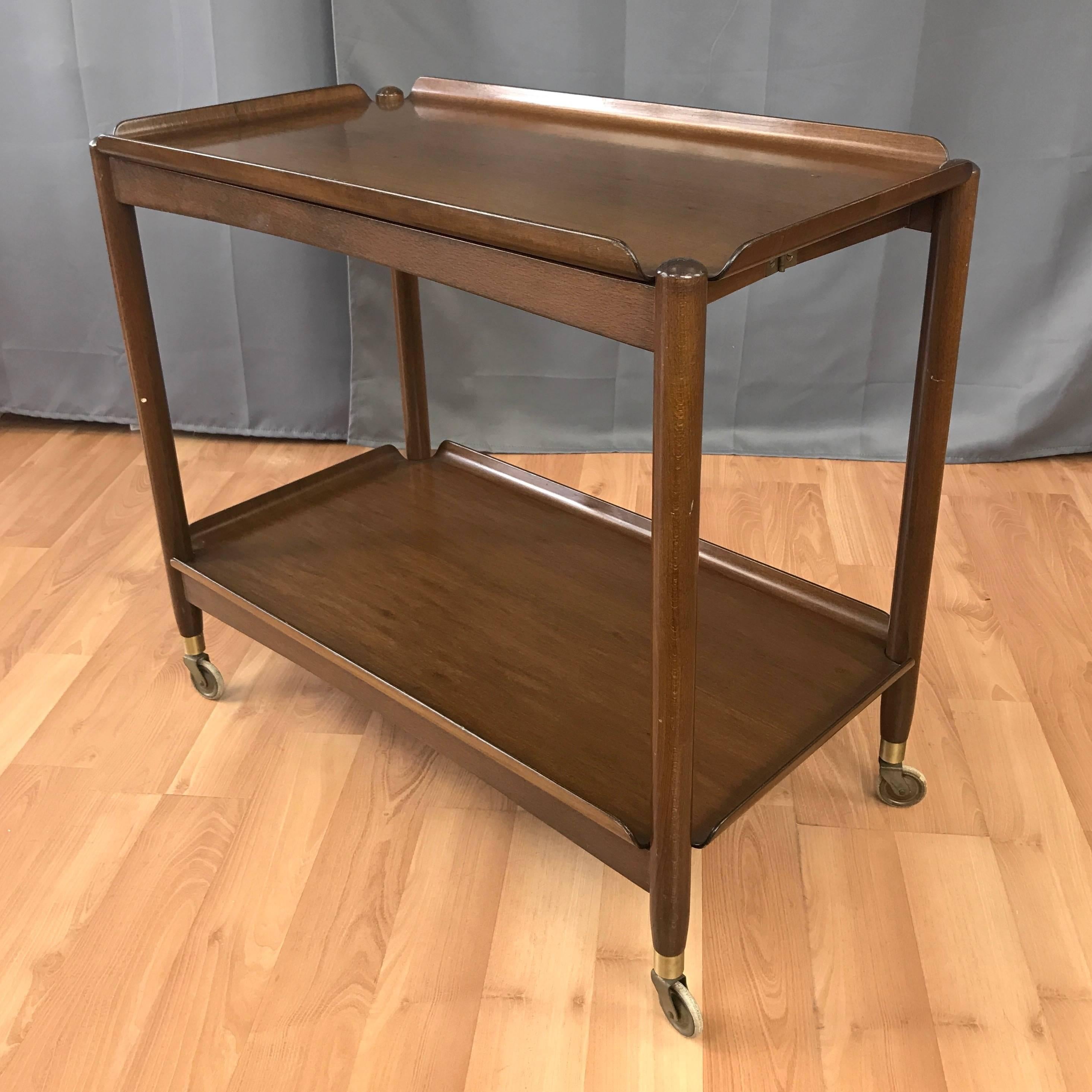 Chariot de bar pliant en hêtre John Stuart Danish avec plateaux amovibles 1