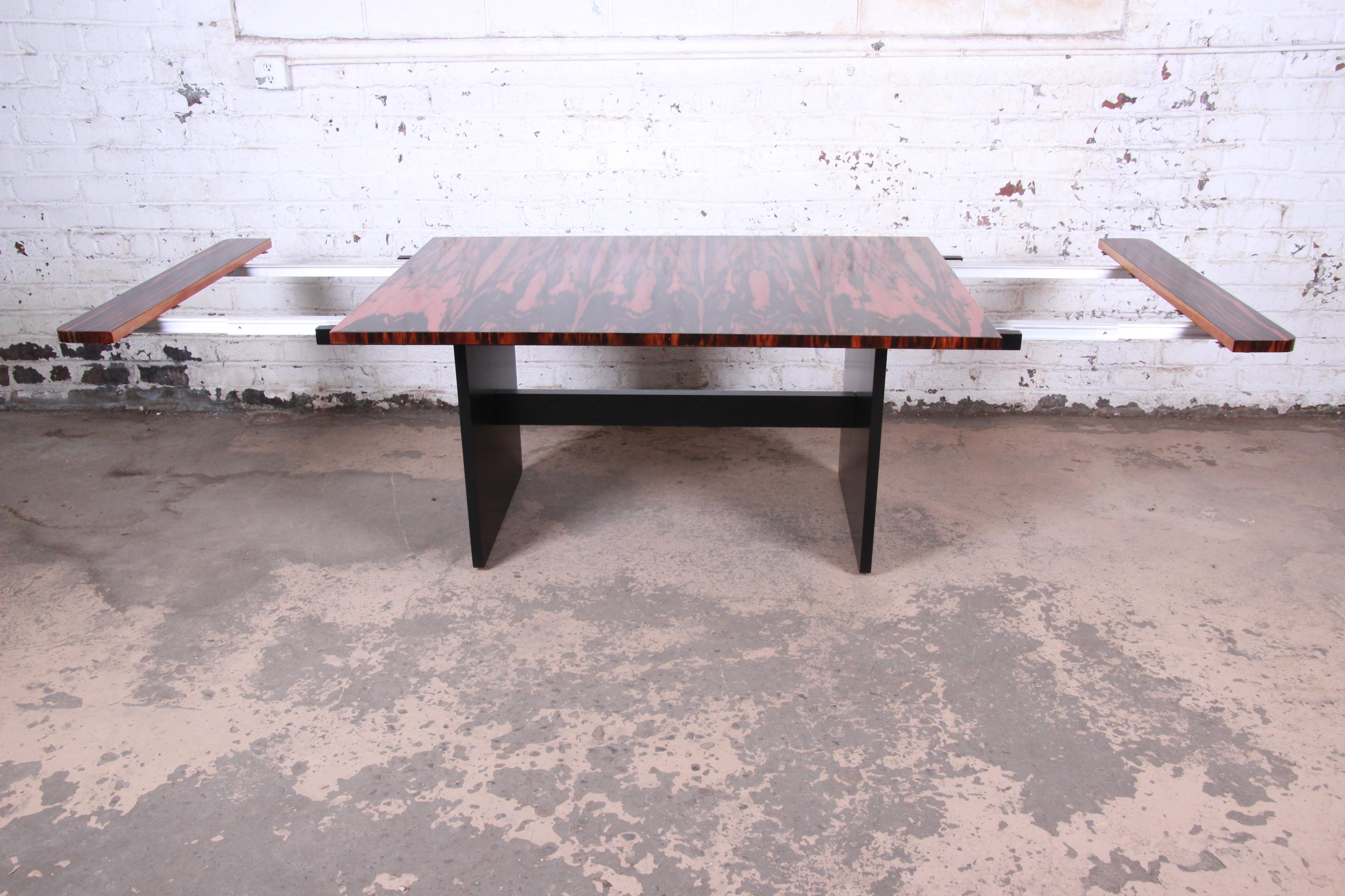 John Stuart Exotic Calamander Wood Extension Dining Table, Newly Refinished 2