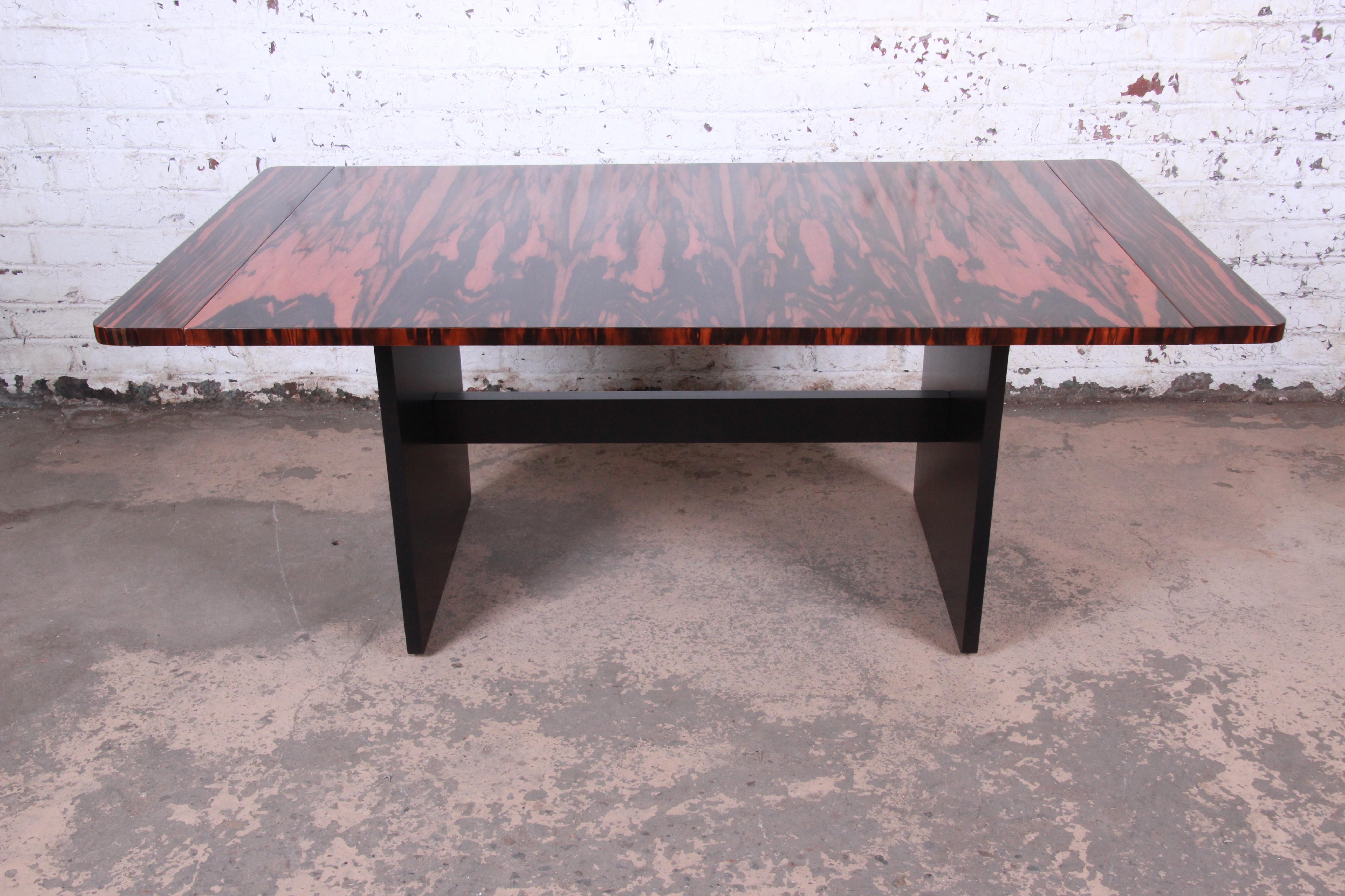John Stuart Exotic Calamander Wood Extension Dining Table, Newly Refinished 3
