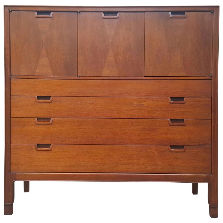 John Stuart For Janus Collection Walnut Highboy Dresser For Sale