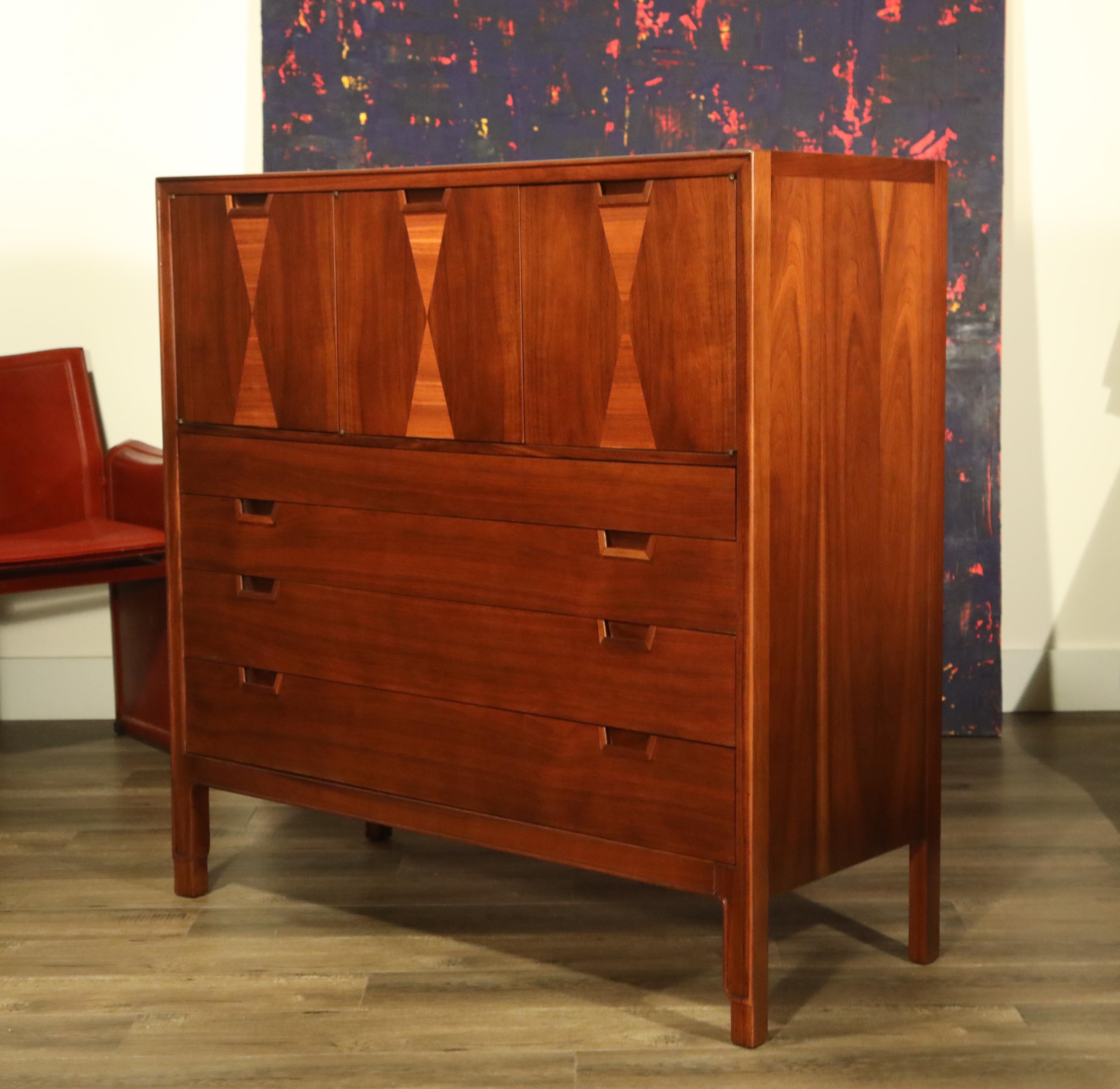 Mid-20th Century John Stuart for Janus Collection Walnut Highboy Dresser, Fully Restored