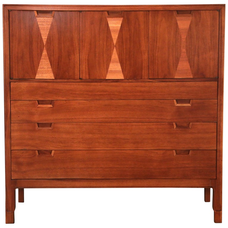 John Stuart for Janus Collection Walnut Highboy Dresser, Fully Restored For Sale