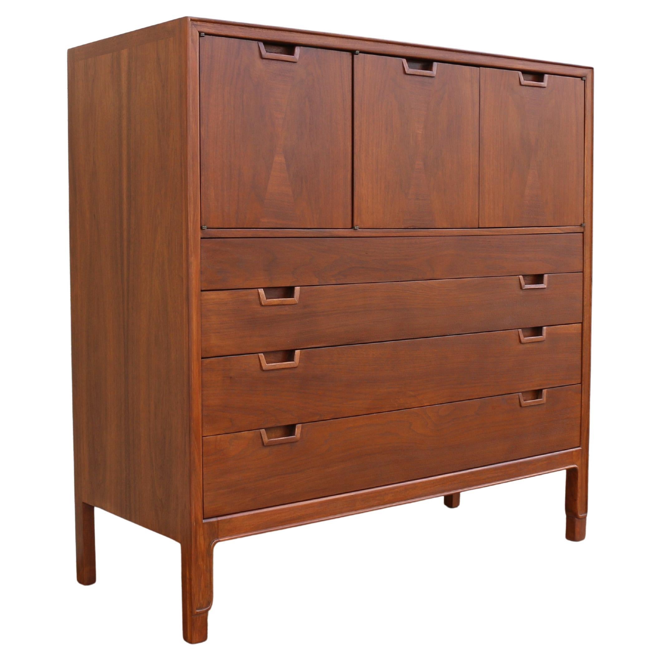 John Stuart for Mt. Airy “Janus Collection” Mid-Century Walnut Highboy Dresser