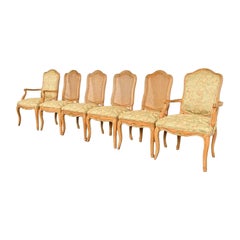 John Stuart French Provincial Louis XV Carved Oak and Cane Back Dining Chairs