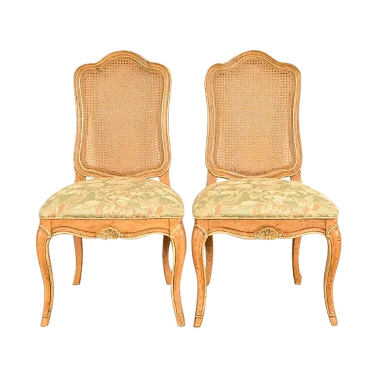 John Stuart French Provincial Louis XV Carved Oak Side Chairs  Pair For Sale