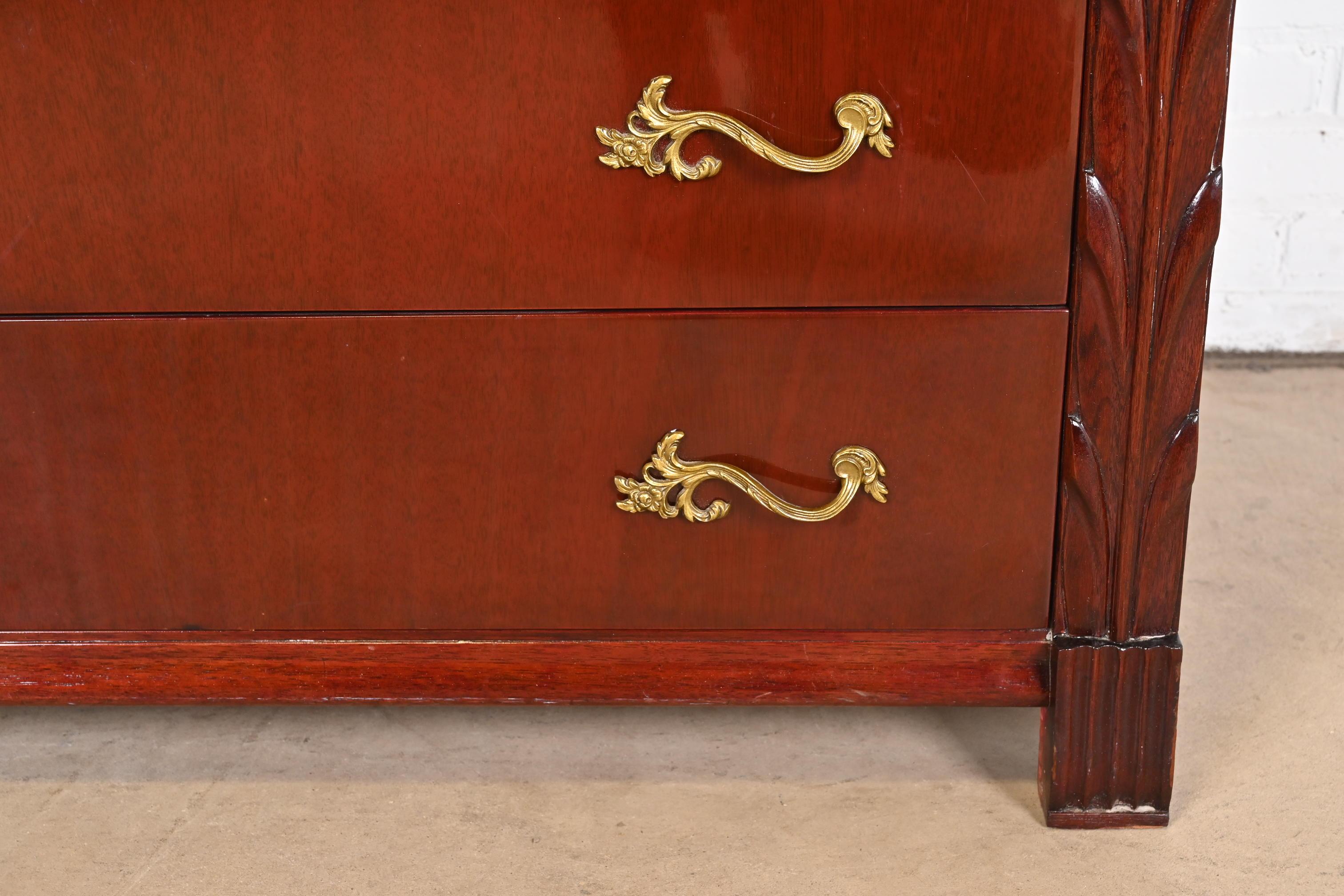 John Stuart French Regency Louis XVI Carved Mahogany Highboy Dresser, circa 1940 For Sale 4