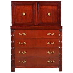 John Stuart French Regency Louis XVI Carved Mahogany Highboy Dresser, circa 1940