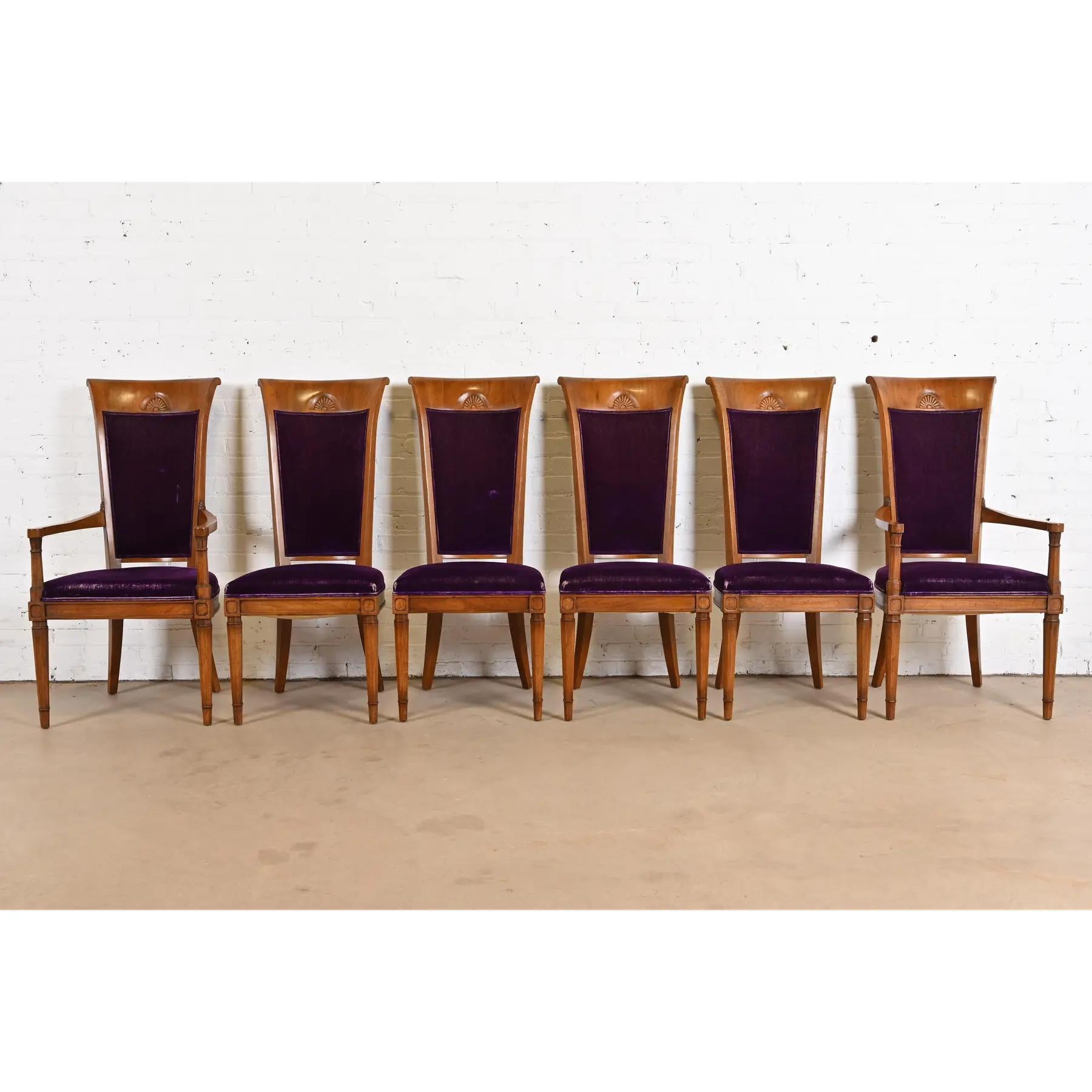 American John Stuart French Regency Louis XVI Cherry Wood High Back Dining Chairs, Six For Sale