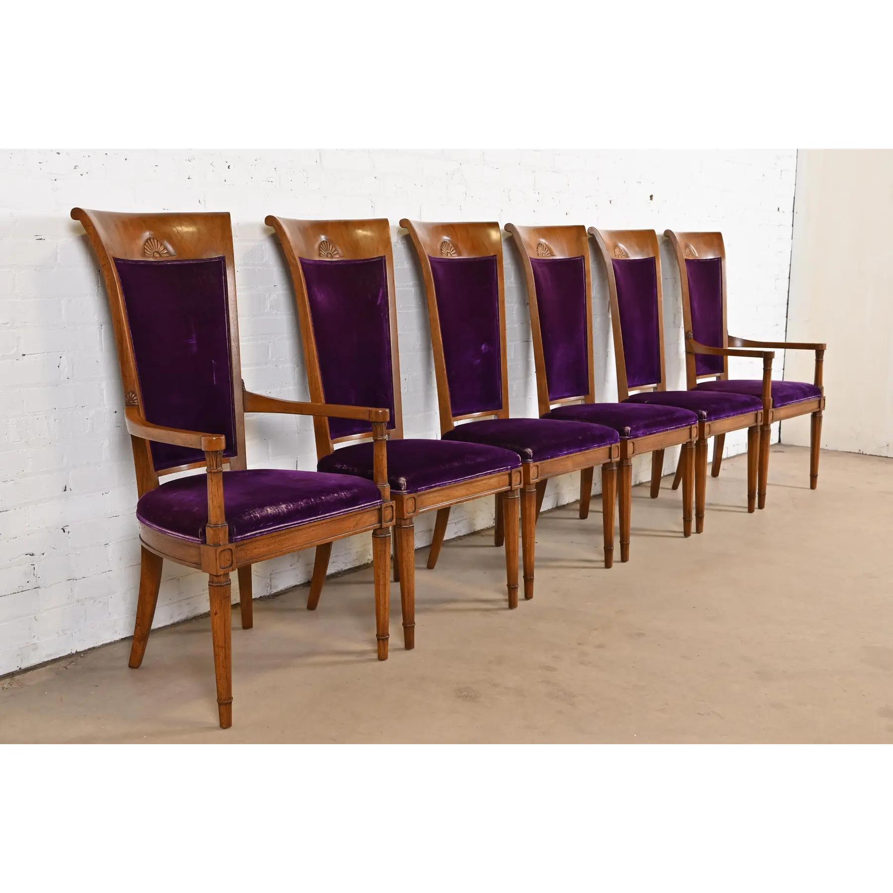 Mid-20th Century John Stuart French Regency Louis XVI Cherry Wood High Back Dining Chairs, Six For Sale