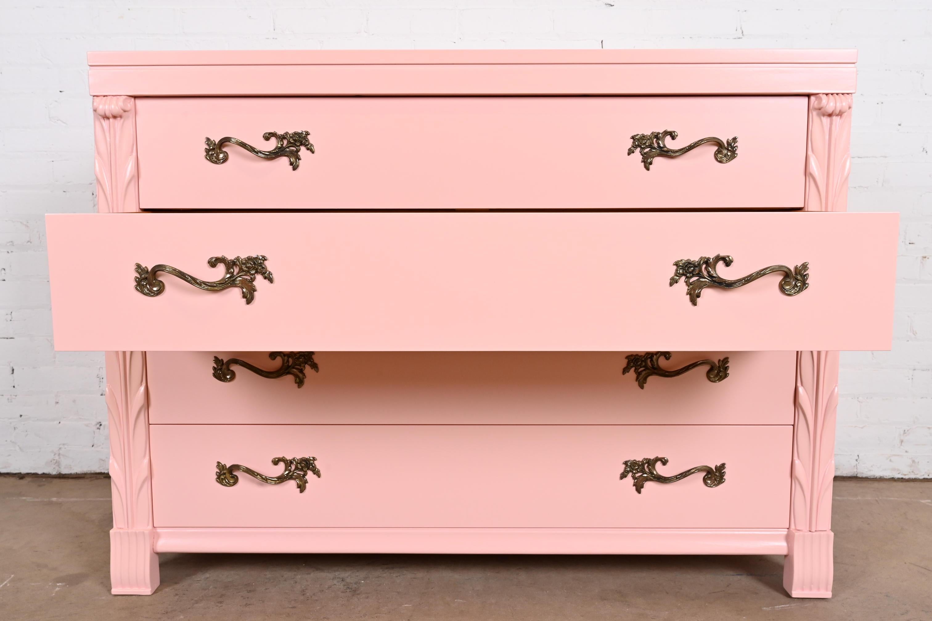 John Stuart French Regency Pink Lacquered Dresser Chest, Newly Refinished 4