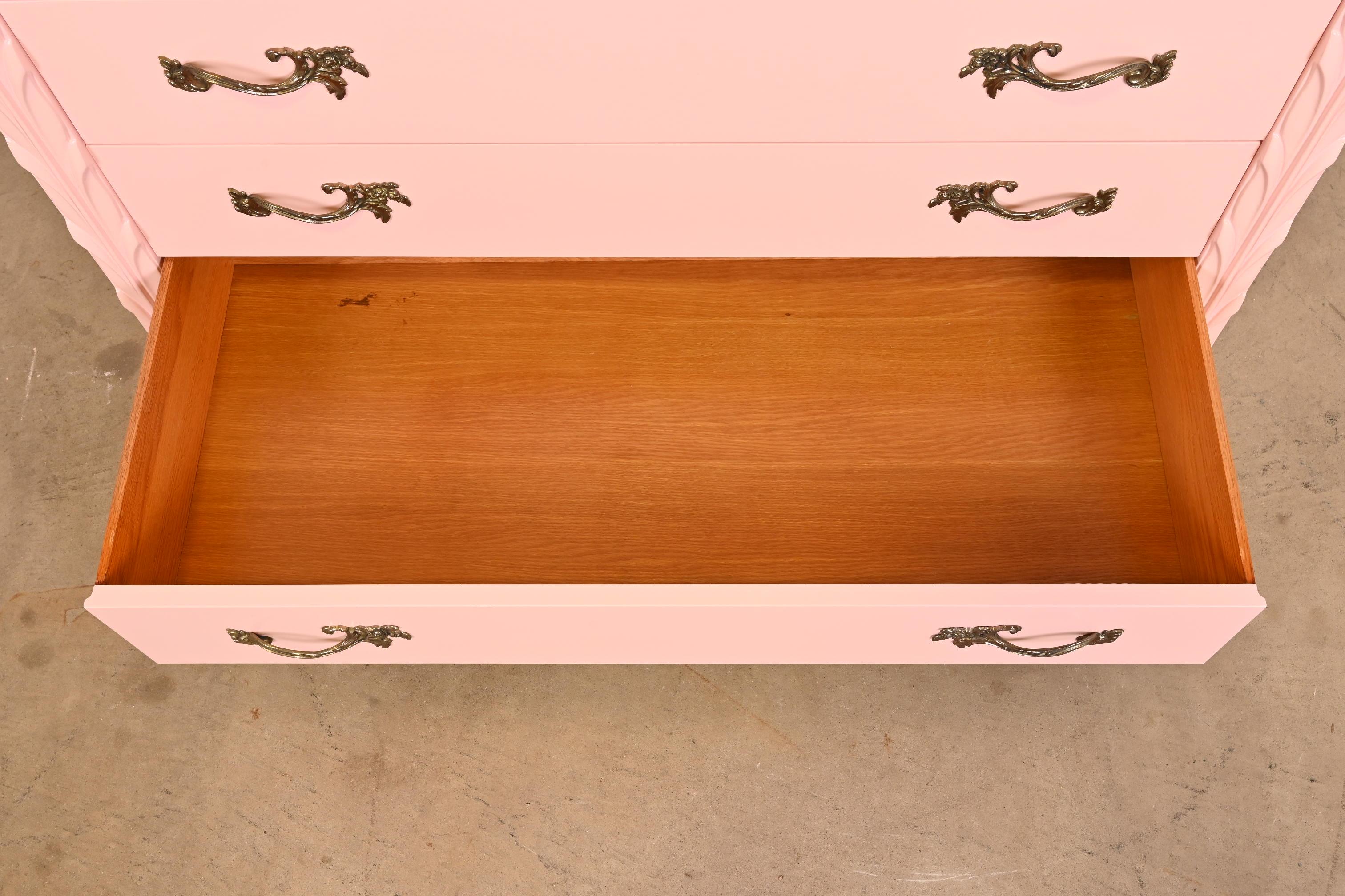 John Stuart French Regency Pink Lacquered Dresser Chest, Newly Refinished 5
