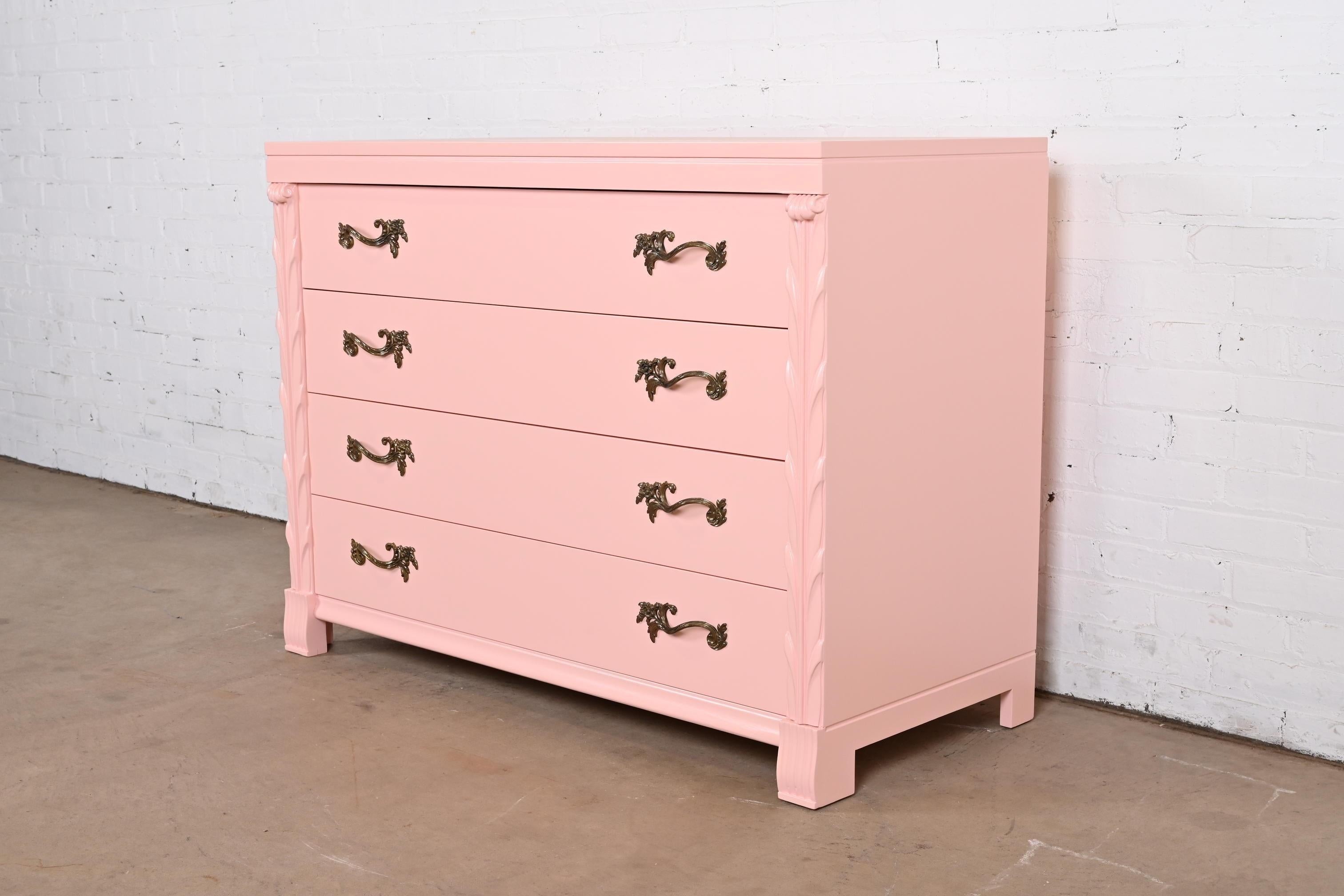 John Stuart French Regency Pink Lacquered Dresser Chest, Newly Refinished For Sale 5