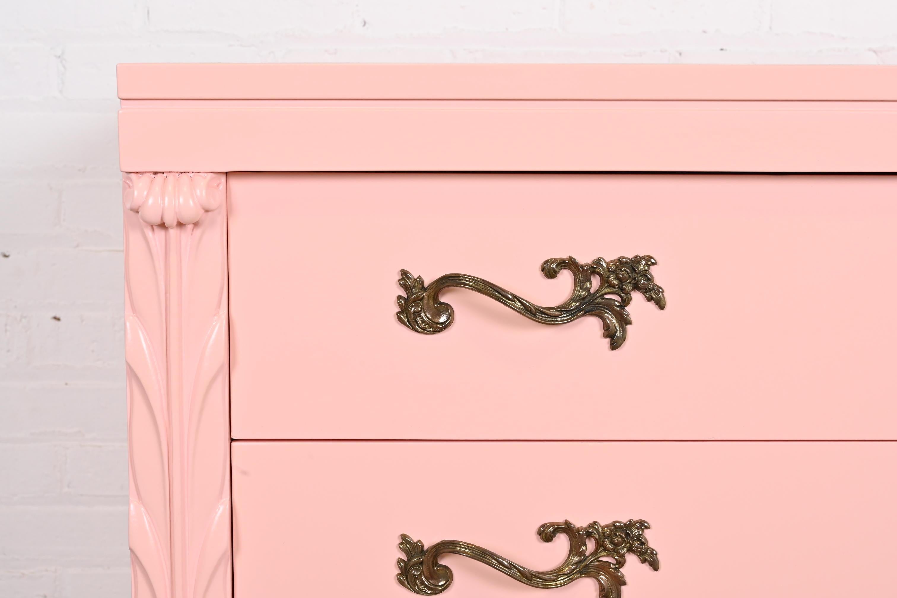 John Stuart French Regency Pink Lacquered Dresser Chest, Newly Refinished 7