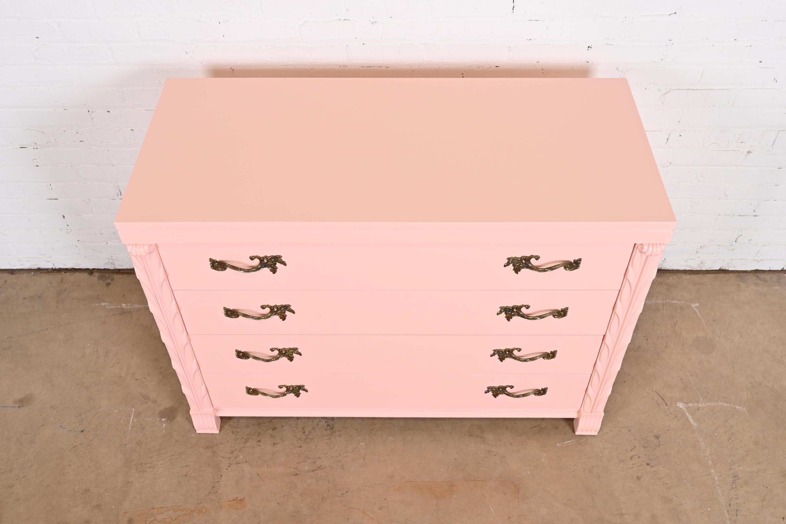 John Stuart French Regency Pink Lacquered Dresser Chest, Newly Refinished 8
