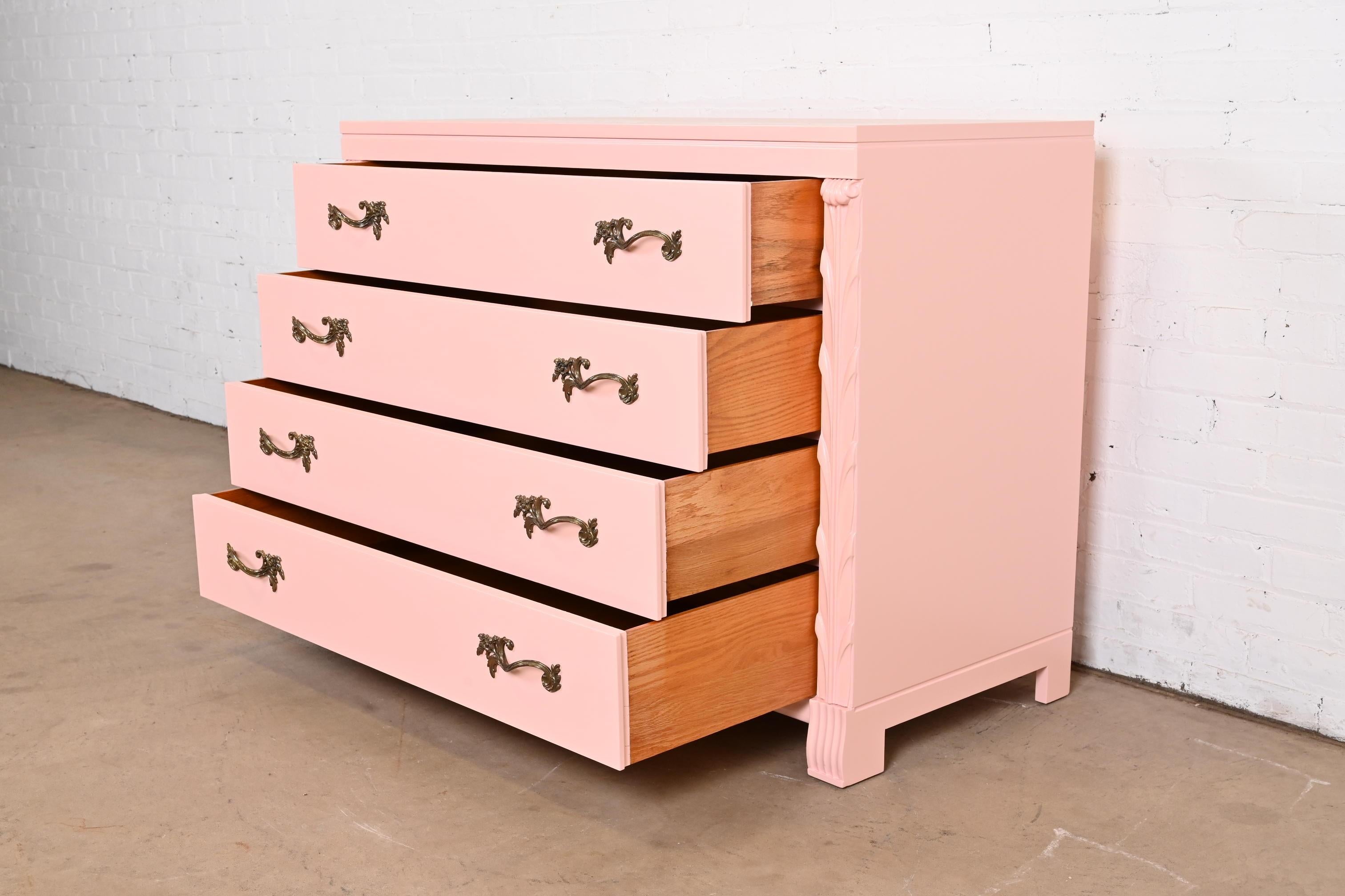 John Stuart French Regency Pink Lacquered Dresser Chest, Newly Refinished In Good Condition For Sale In South Bend, IN