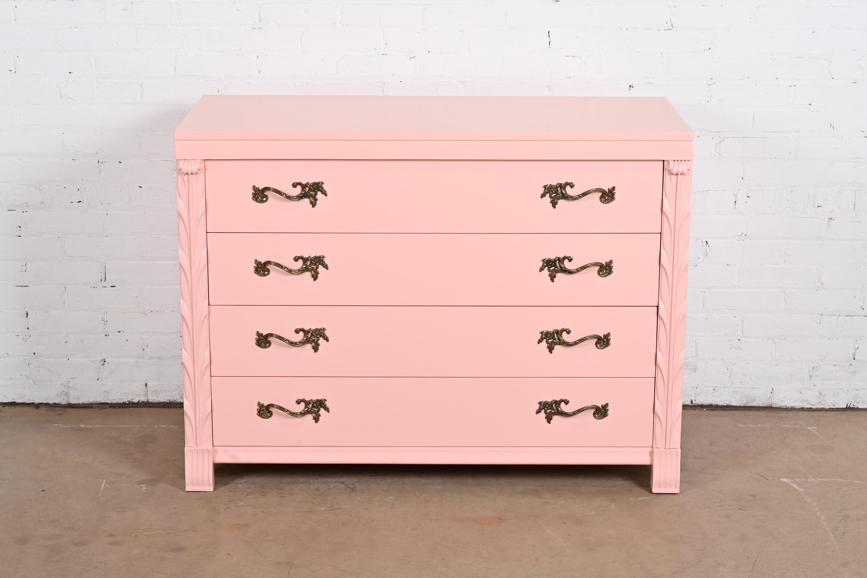 Mid-20th Century John Stuart French Regency Pink Lacquered Dresser Chest, Newly Refinished