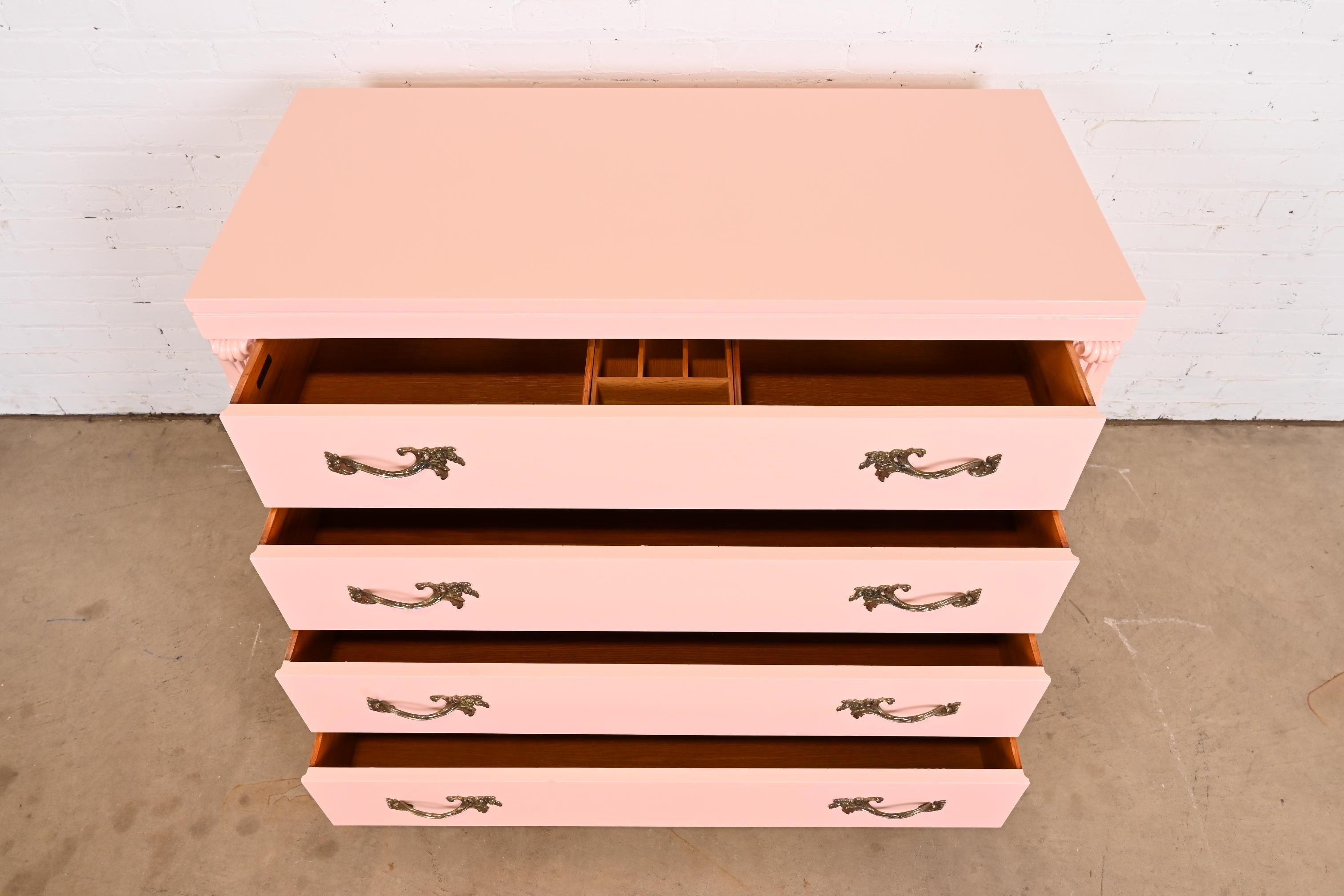 John Stuart French Regency Pink Lacquered Dresser Chest, Newly Refinished In Good Condition For Sale In South Bend, IN