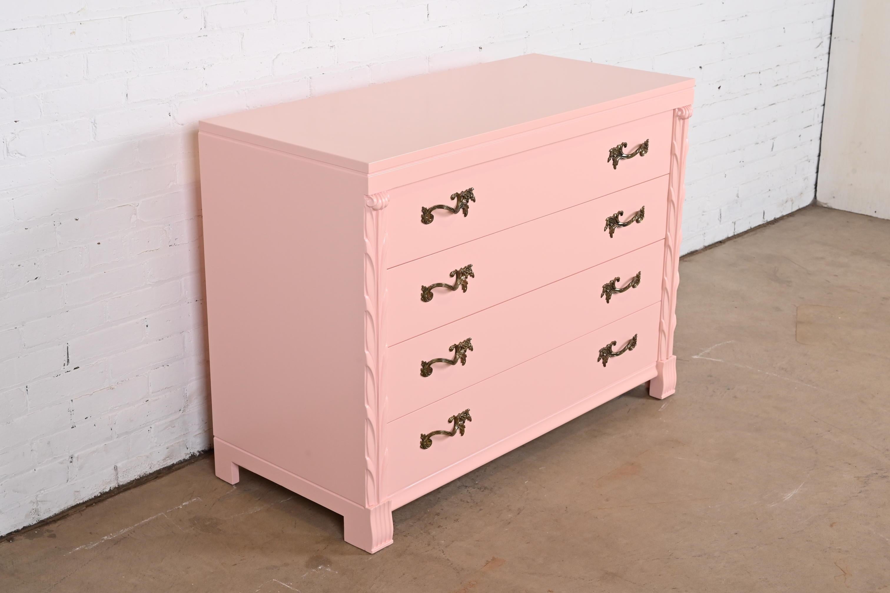 John Stuart French Regency Pink Lacquered Dresser Chest, Newly Refinished 1