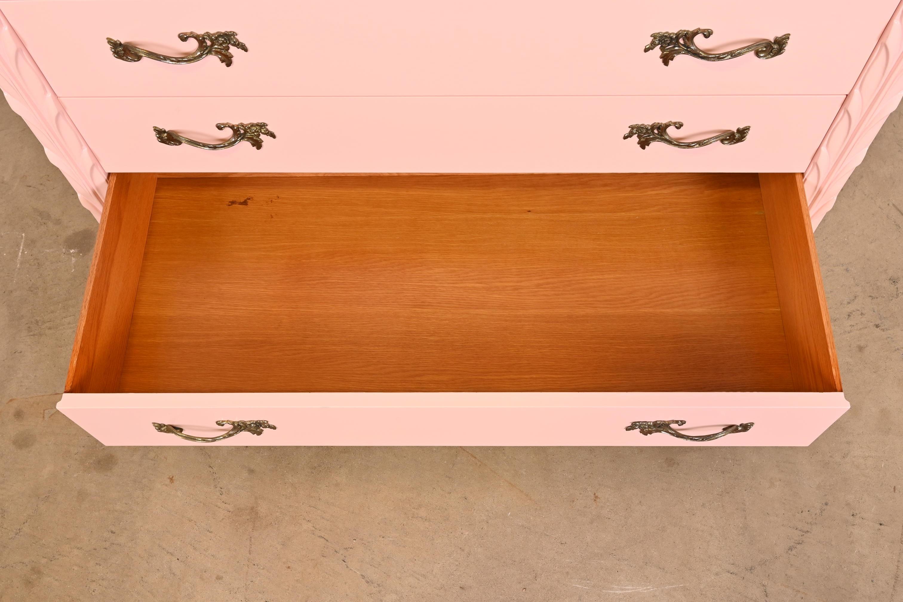 John Stuart French Regency Pink Lacquered Dresser Chest, Newly Refinished For Sale 1